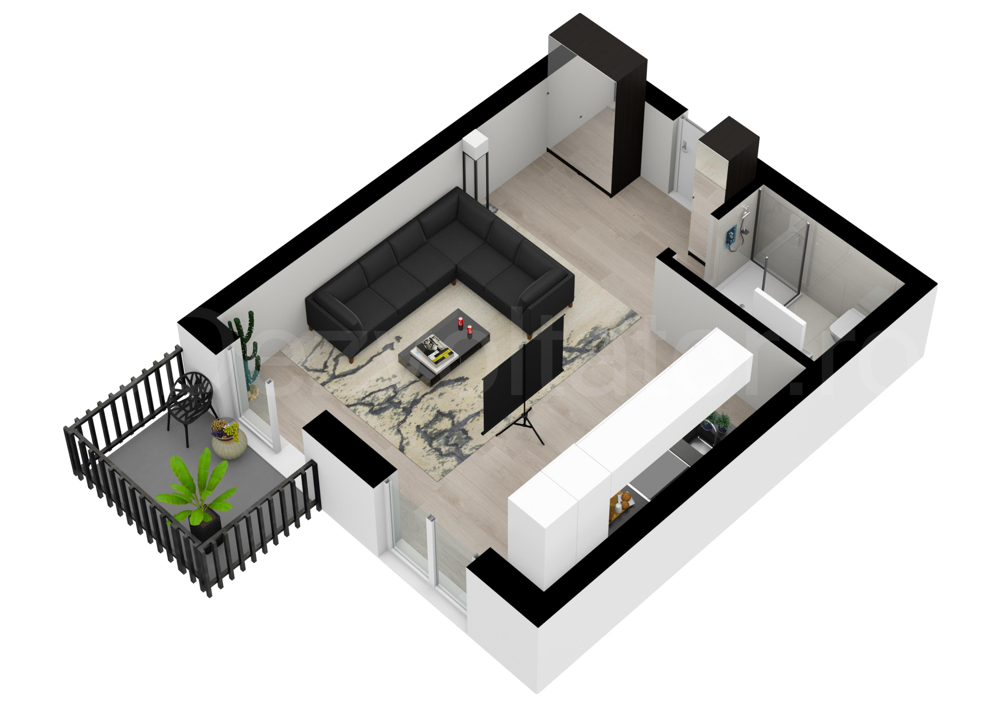 Proiecție 3D Apartament 3 camere 87 mp Parcului 20