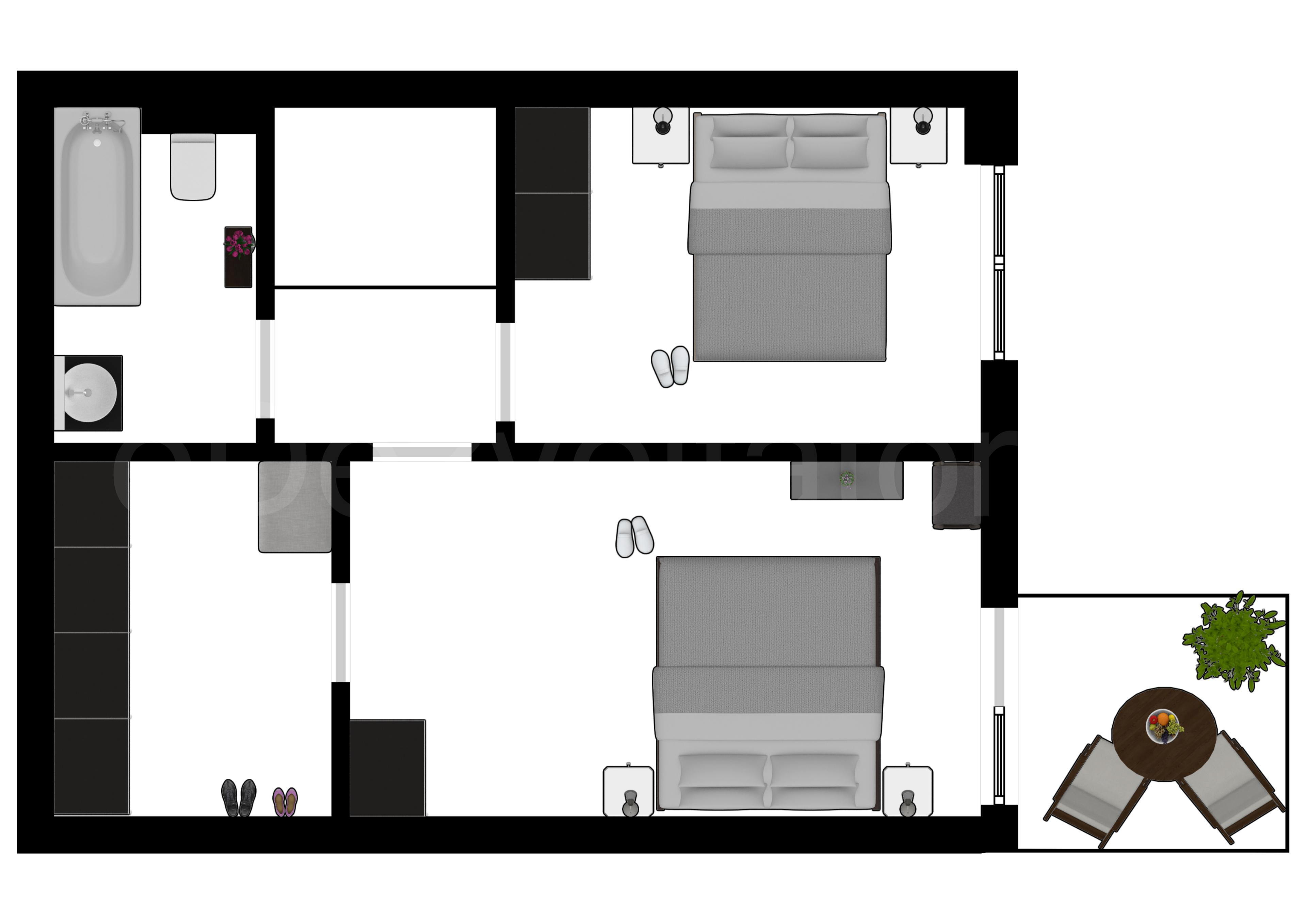 Proiecție 2D etaj 1 Apartament 3 camere 87 mp Parcului 20