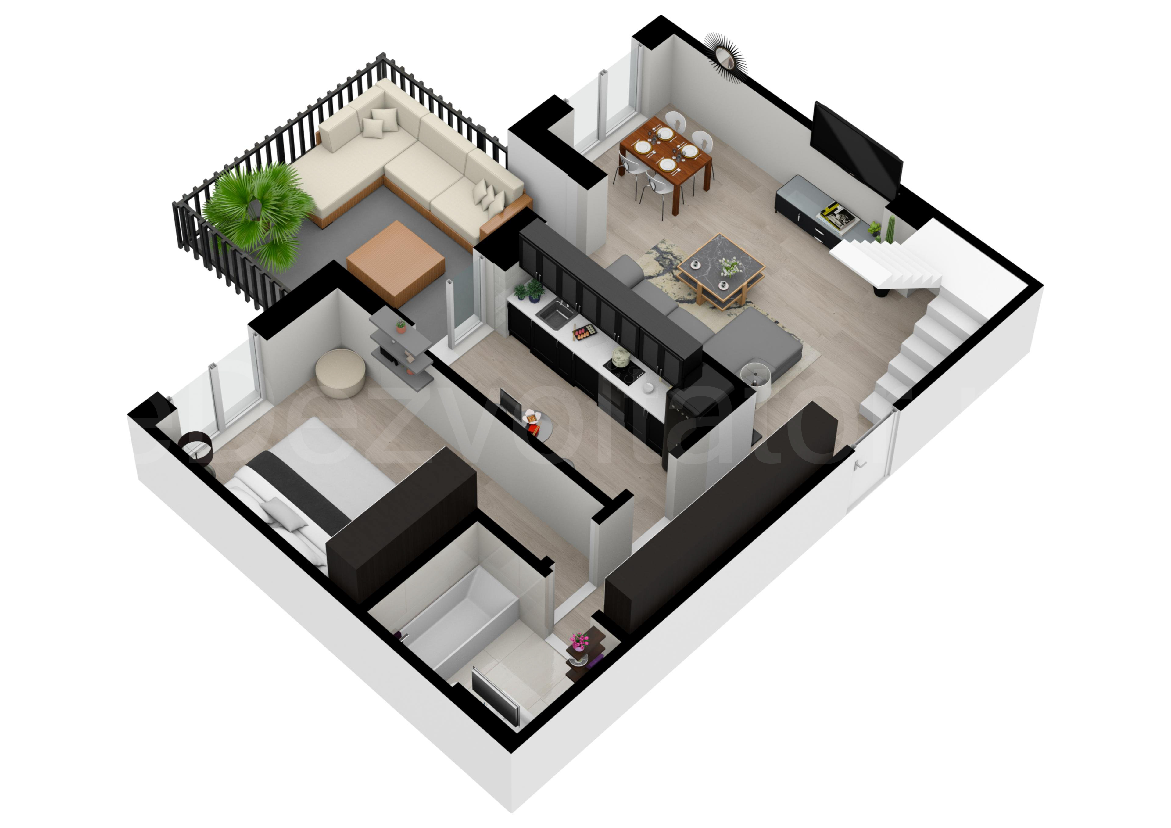 Proiecție 3D Apartament 5 camere 158 mp Parcului 20
