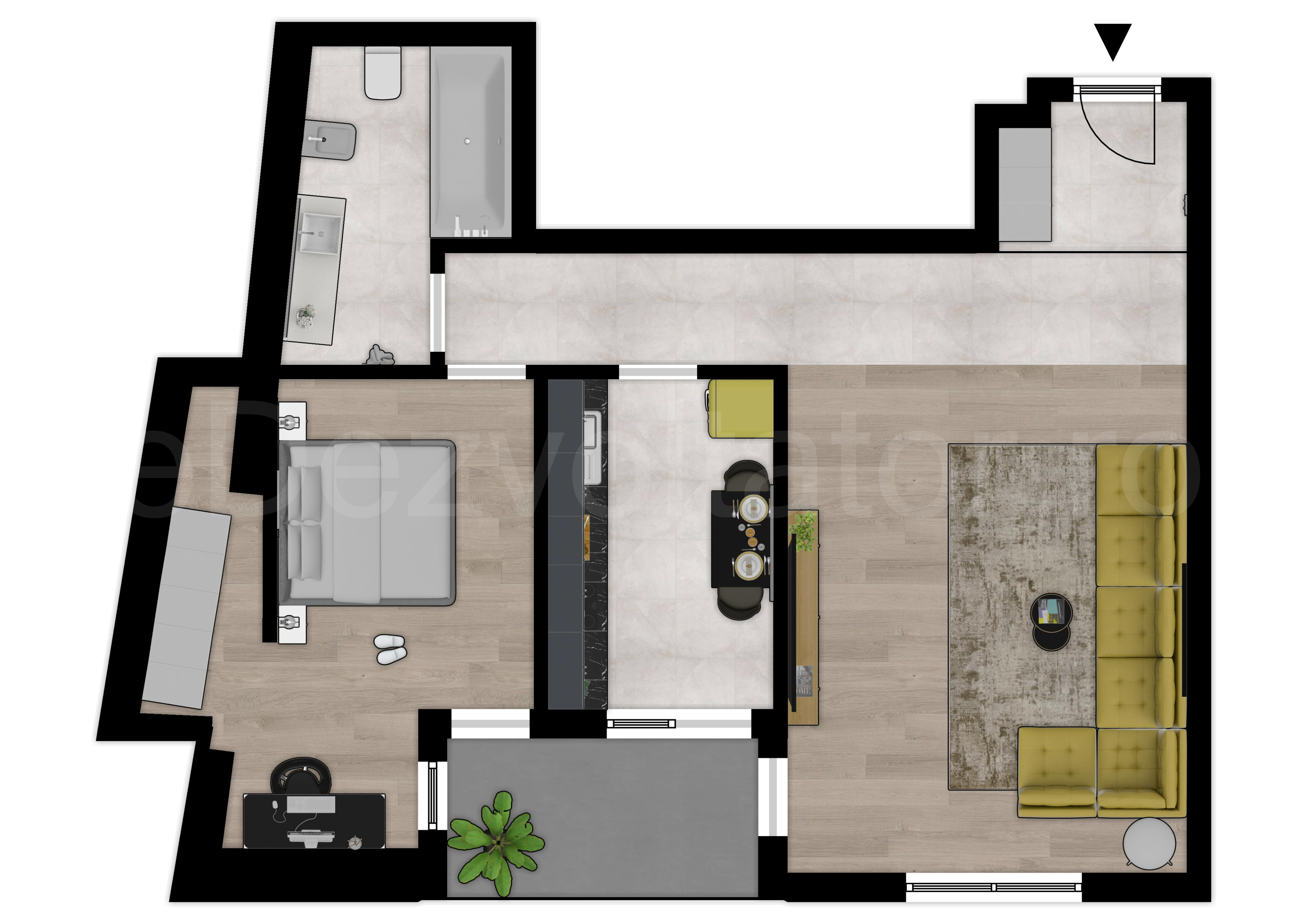 Proiecție 2D Apartament 2 Camere 68mp Metropolitan Viilor 