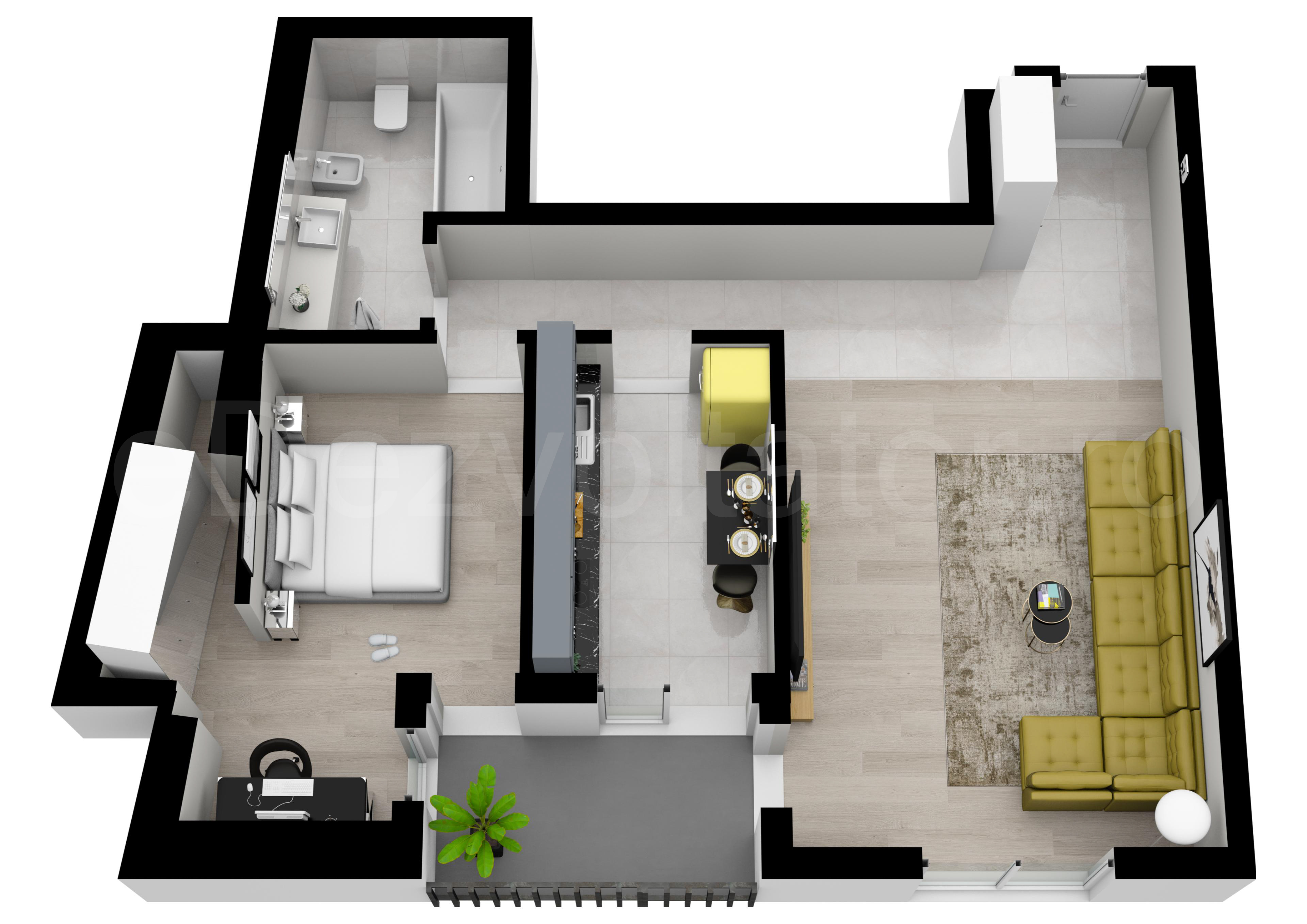 Proiecție 3D Apartament 2 Camere 68mp Metropolitan Viilor