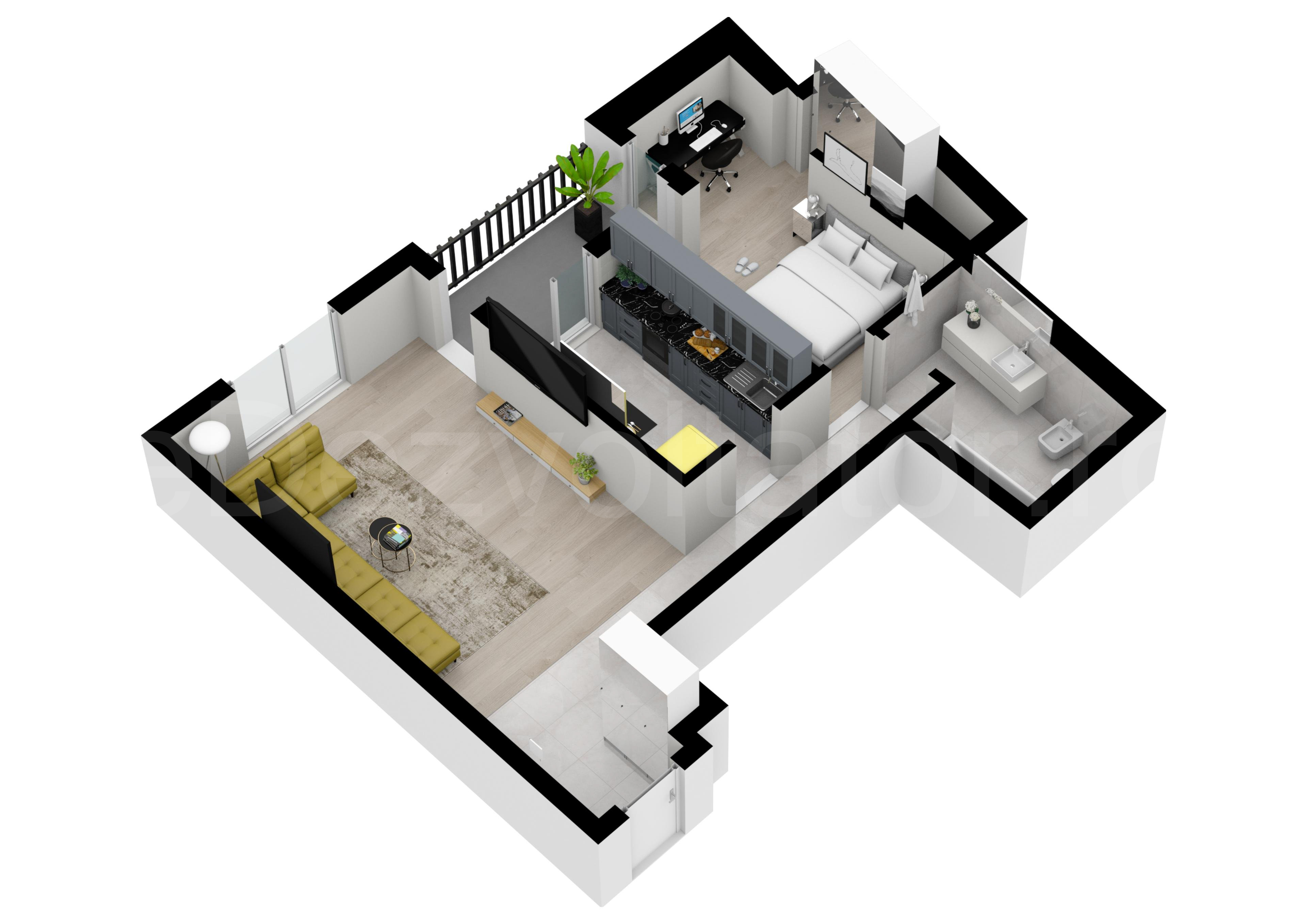 Proiecție 3D Apartament 2 Camere 68mp Metropolitan Viilor