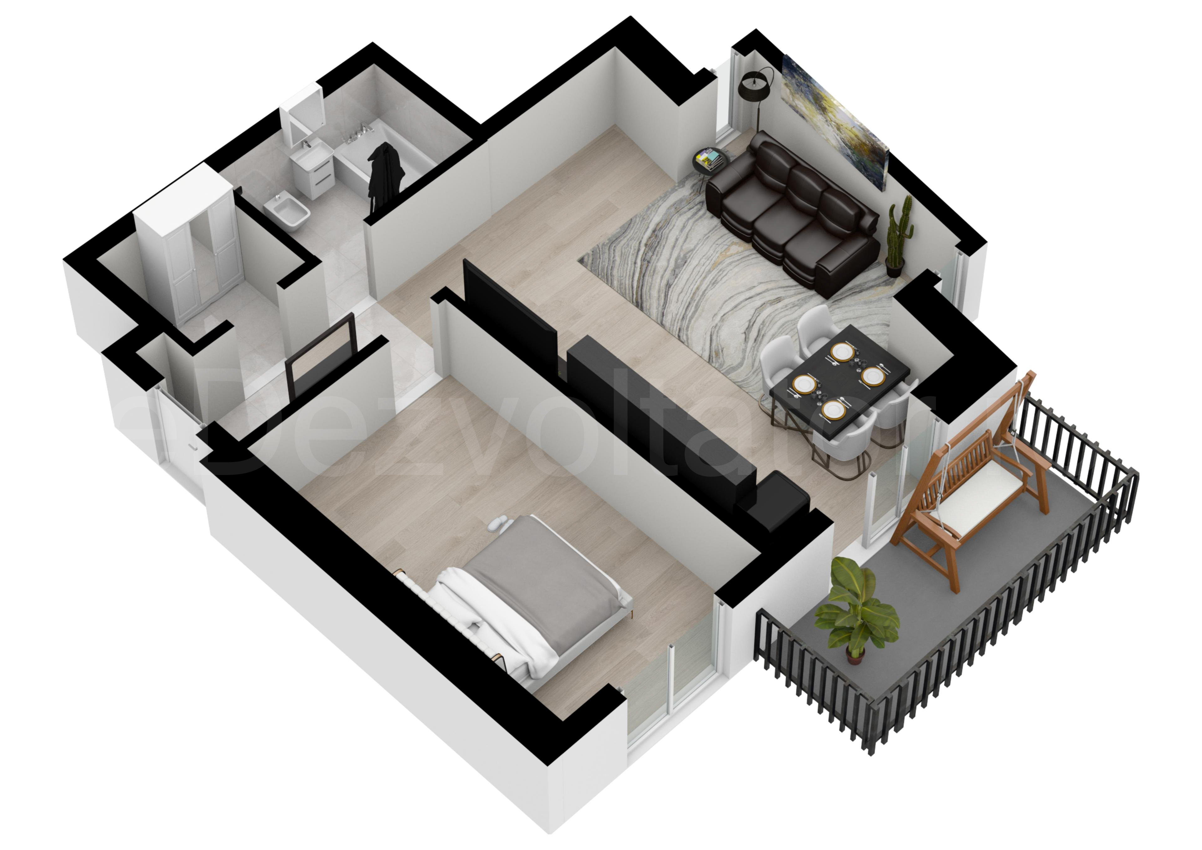Proiecție 3D Apartament 2 camere 70 mp Metropolitan Viilor