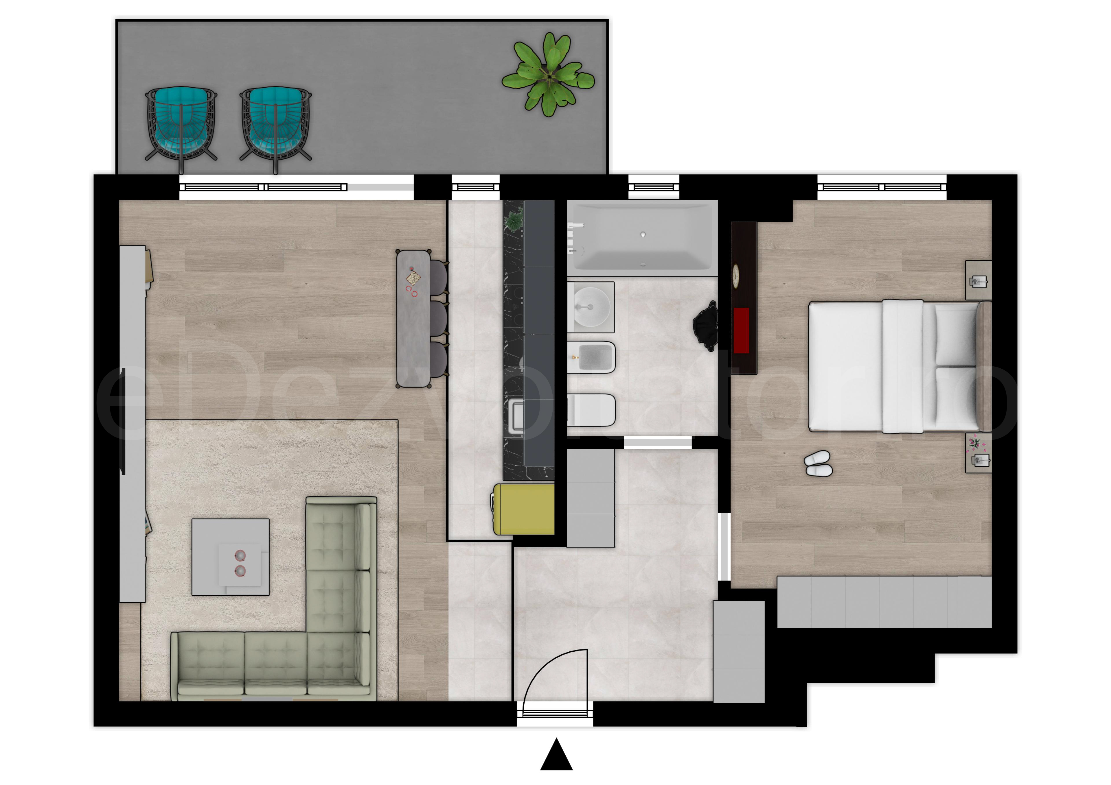 Proiecție 2D Apartament 2 camere 68 mp Metropolitan Viilor 