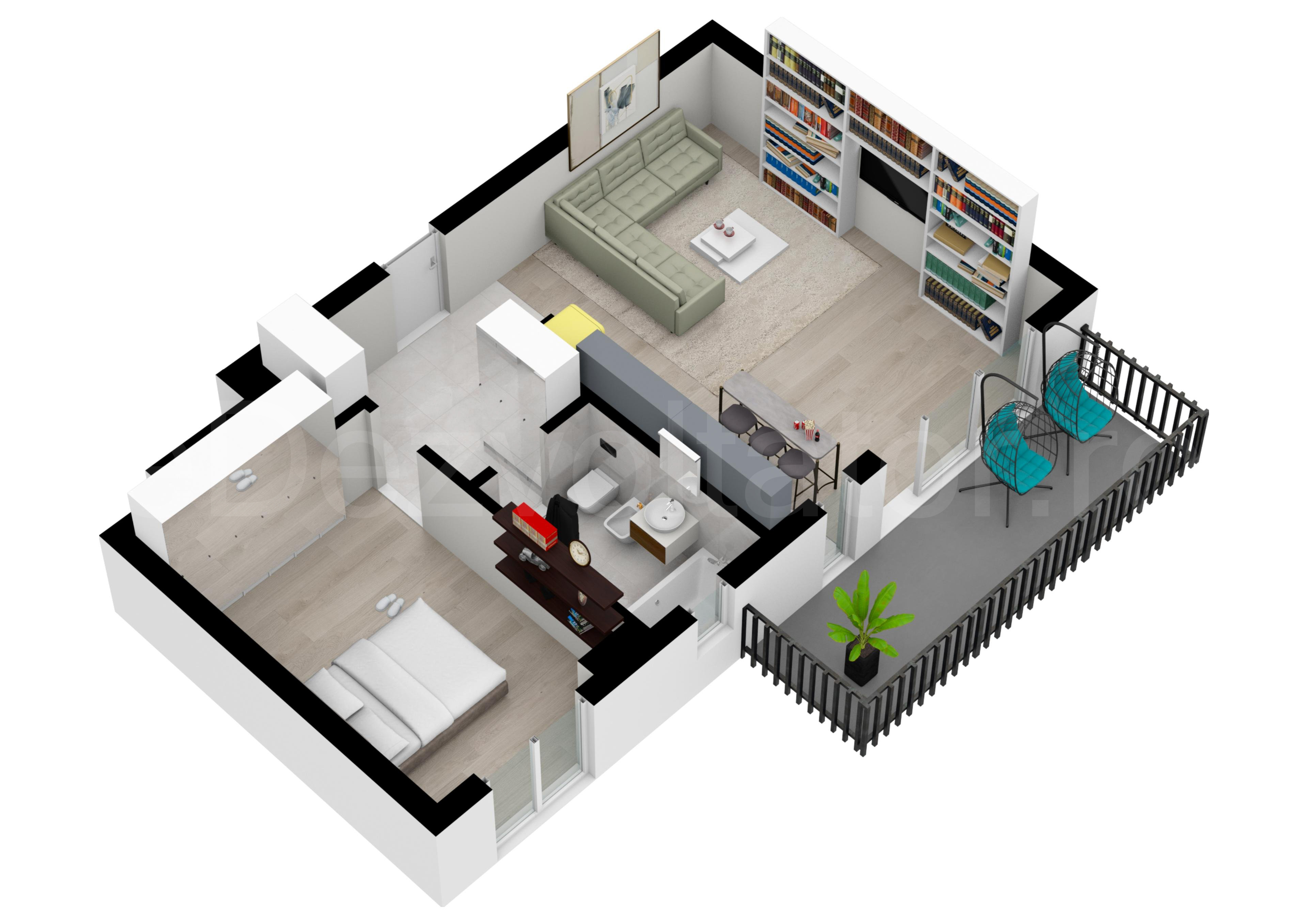 Proiecție 3D Apartament 2 camere 68 mp Metropolitan Viilor