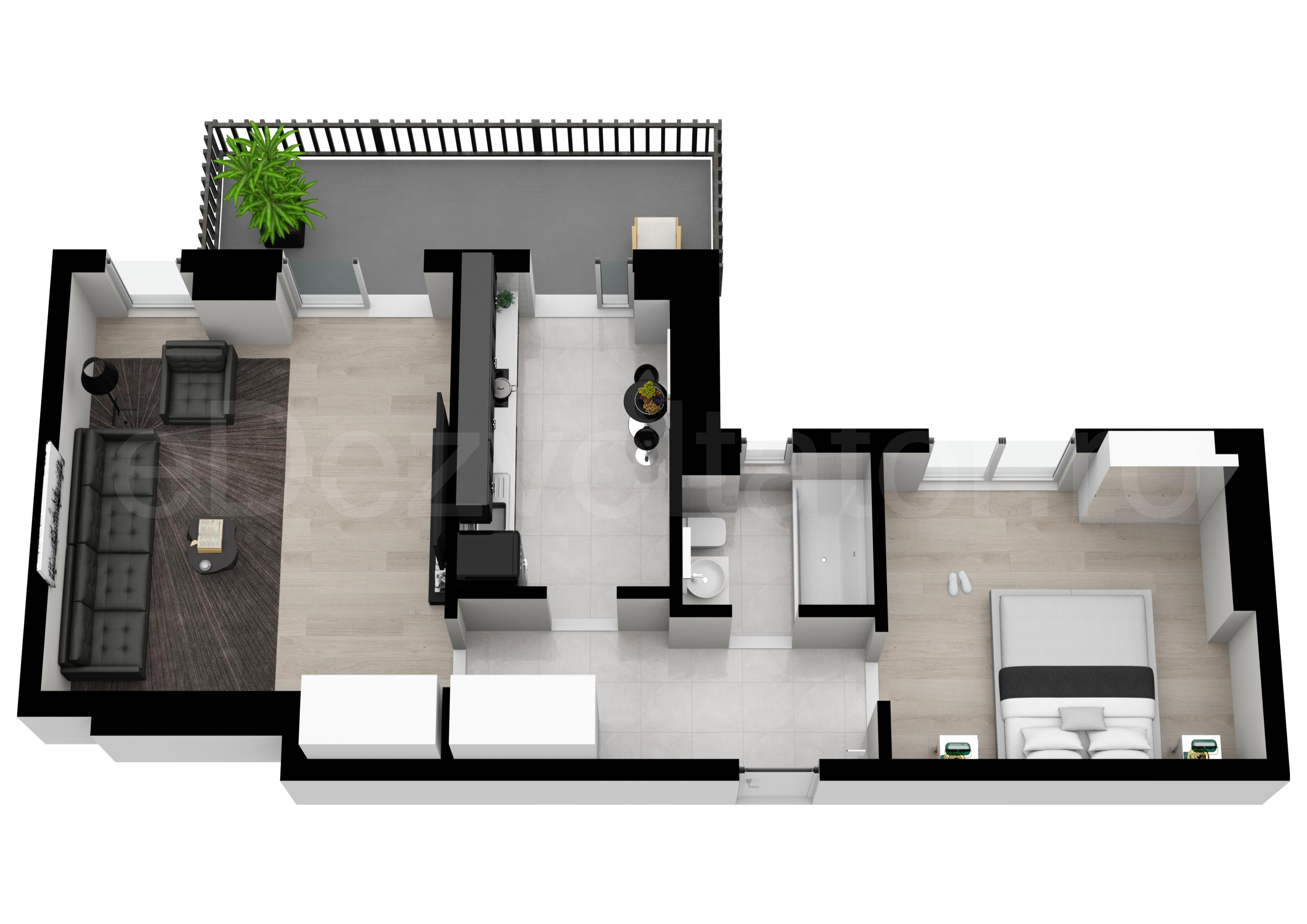 Proiecție 3D Apartament 2 Camere 73mp Metropolitan Viilor