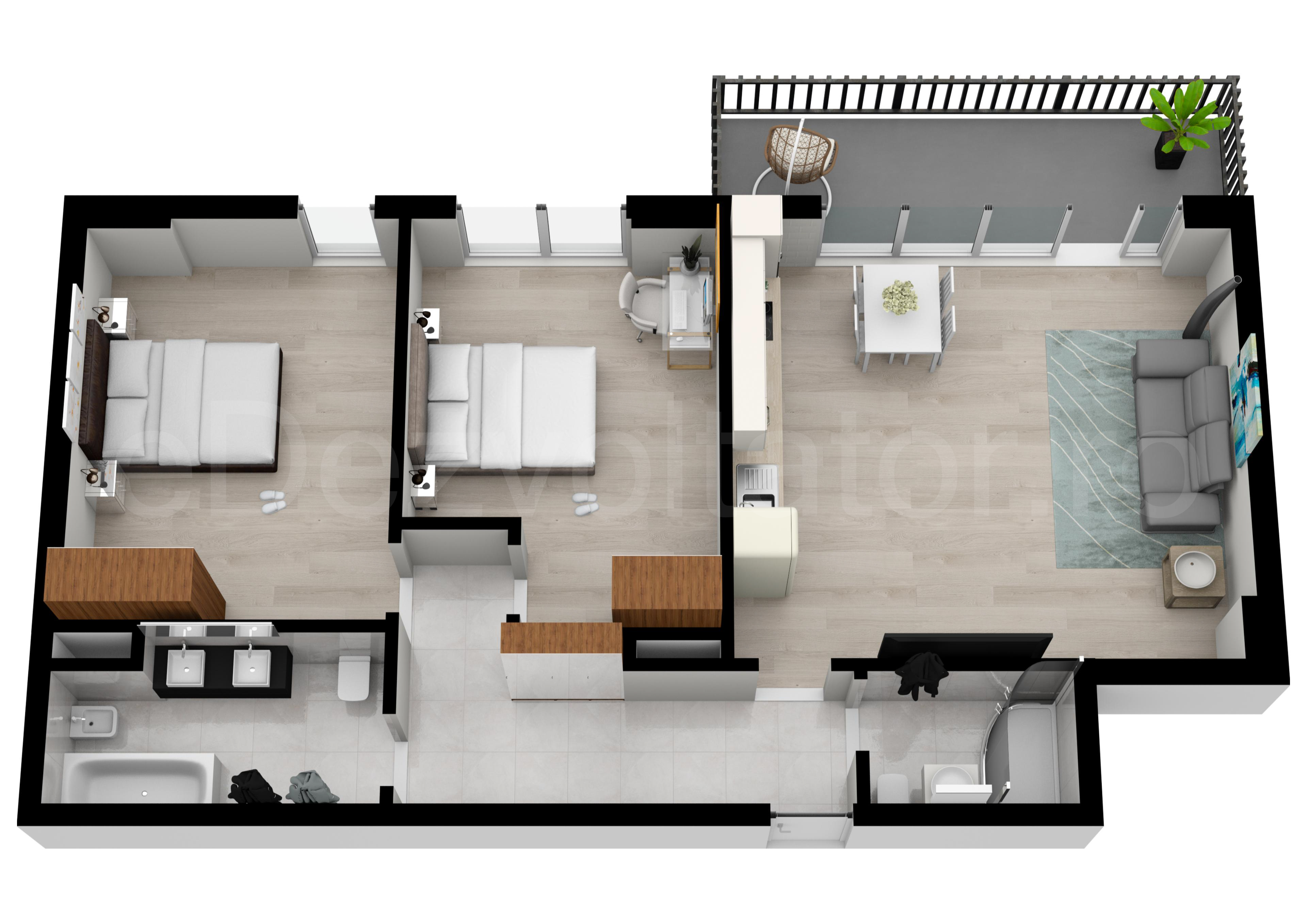 Proiecție 3D Apartament 3 Camere 95mp Metropolitan Viilor