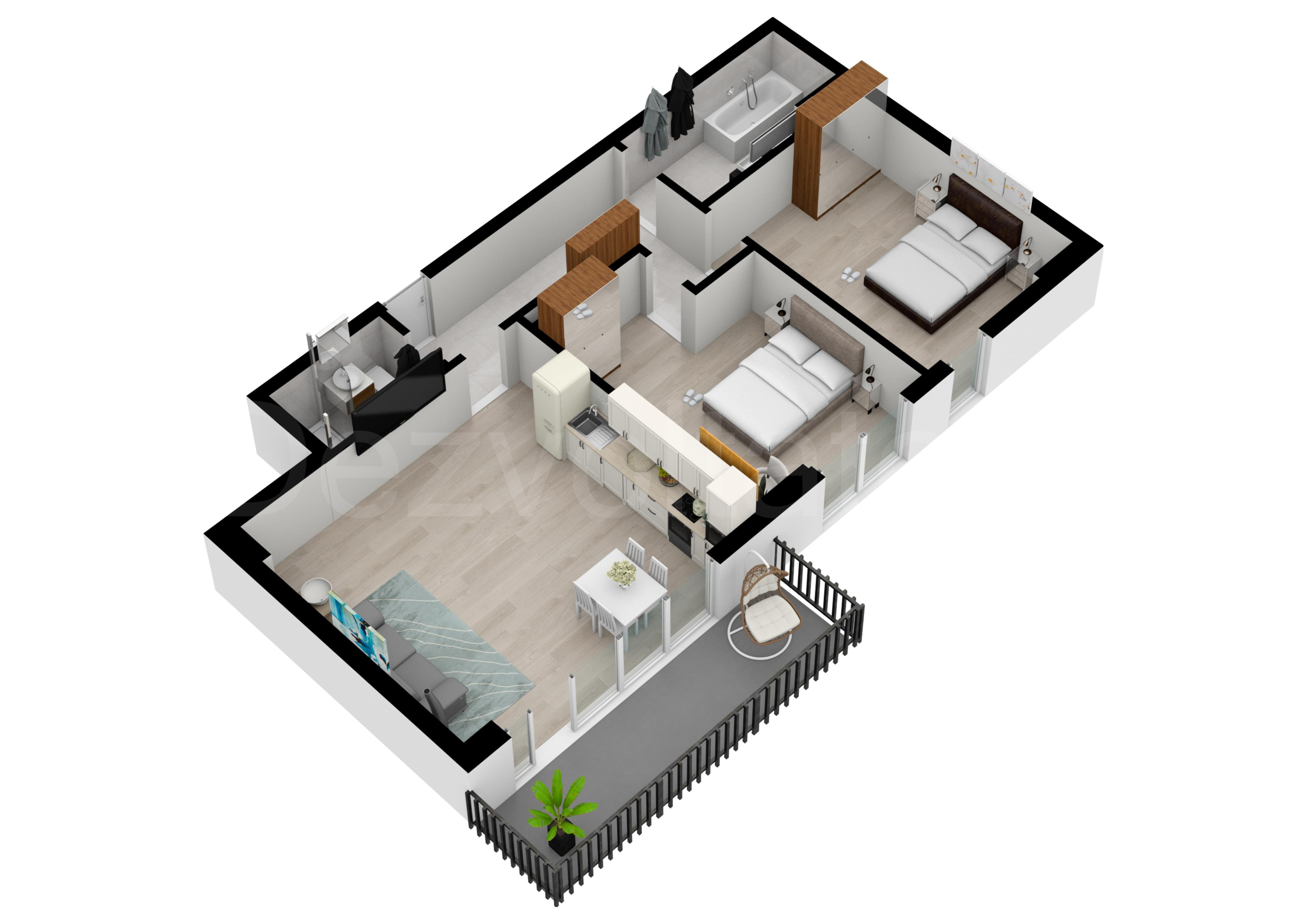 Proiecție 3D Apartament 3 Camere 95mp Metropolitan Viilor