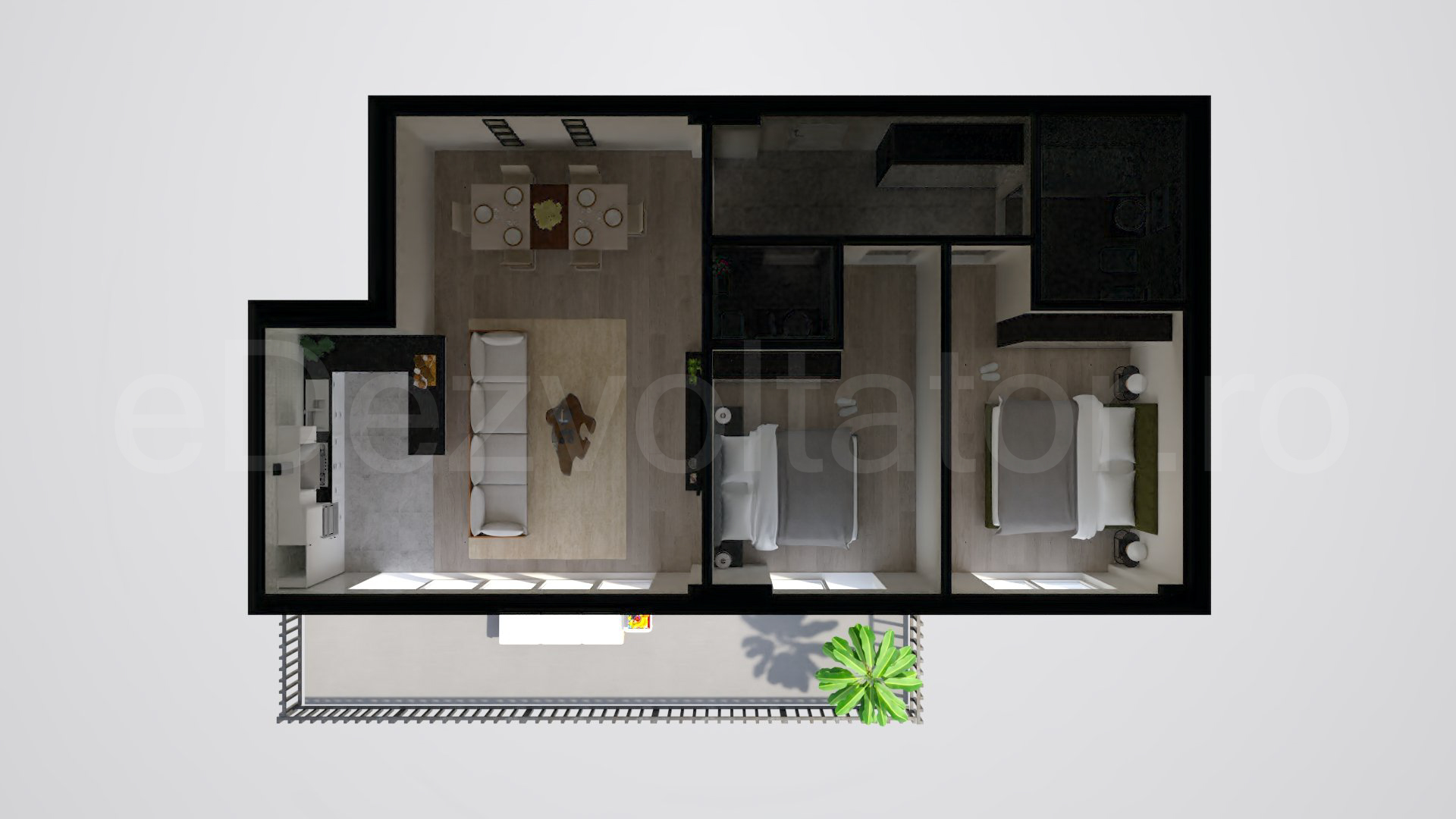 Simulare iluminat natural  Apartament 3 camere 95 mp Metropolitan Viilor