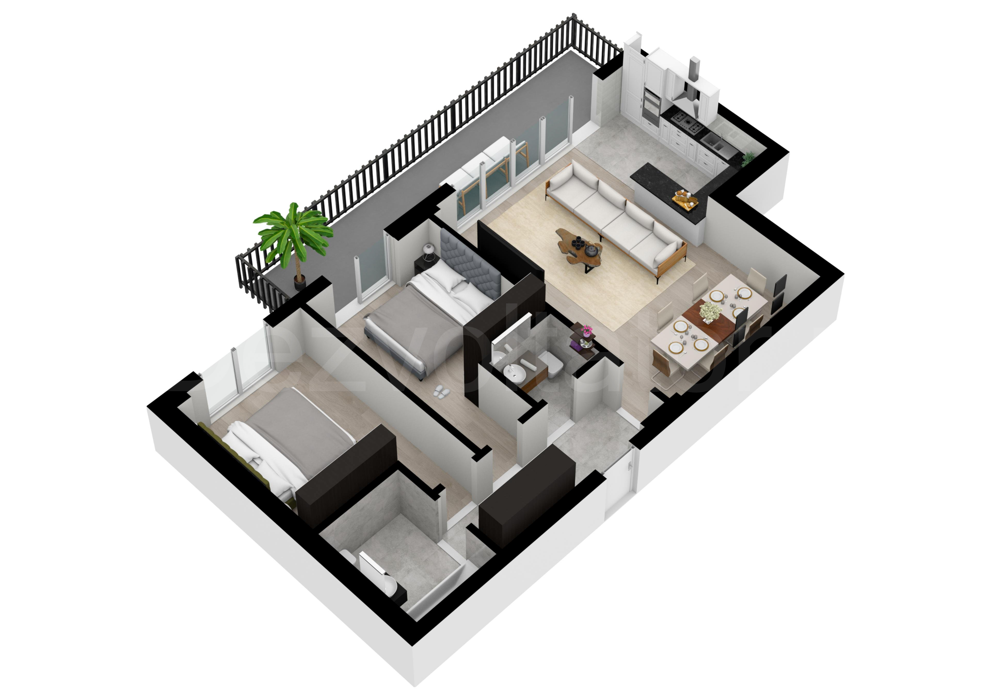 Proiecție 3D Apartament 3 camere 95 mp Metropolitan Viilor
