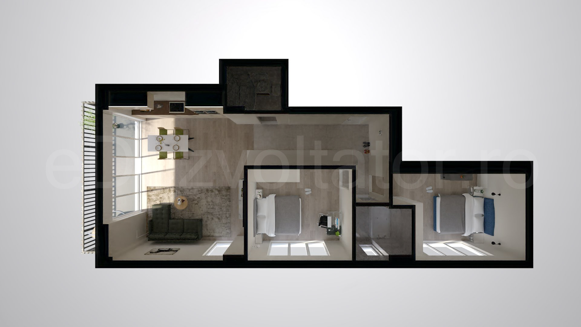 Simulare iluminat natural  Apartament 3 camere 95 mp Metropolitan Viilor