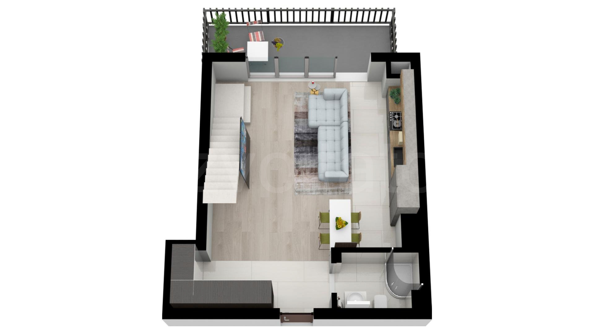 Proiecție 3D Apartament 2 Camere 181mp Metropolitan Viilor