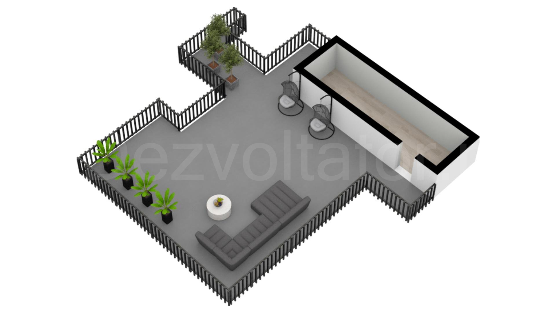 Proiecție 3D etaj 2 Apartament 3 Camere 213mp Metropolitan Viilor