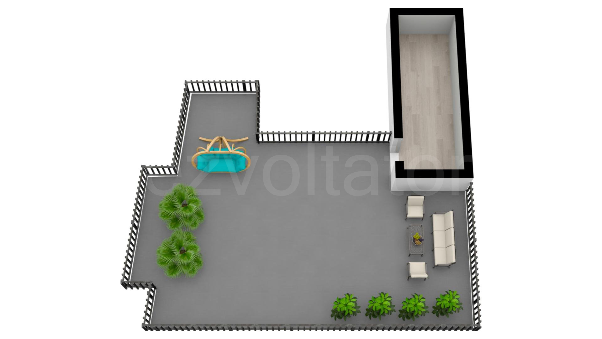Proiecție 3D etaj 2 Apartament 4 Camere 220mp Metropolitan Viilor