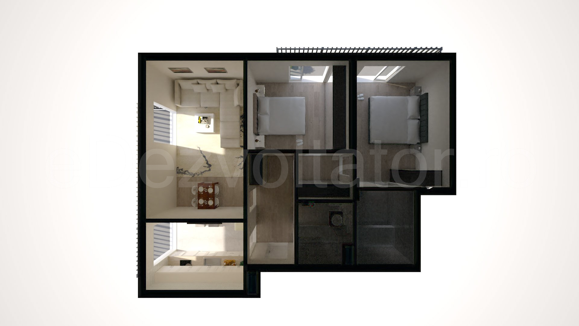 Simulare iluminat natural  Apartament 3 camere 91 mp Forest On Residence
