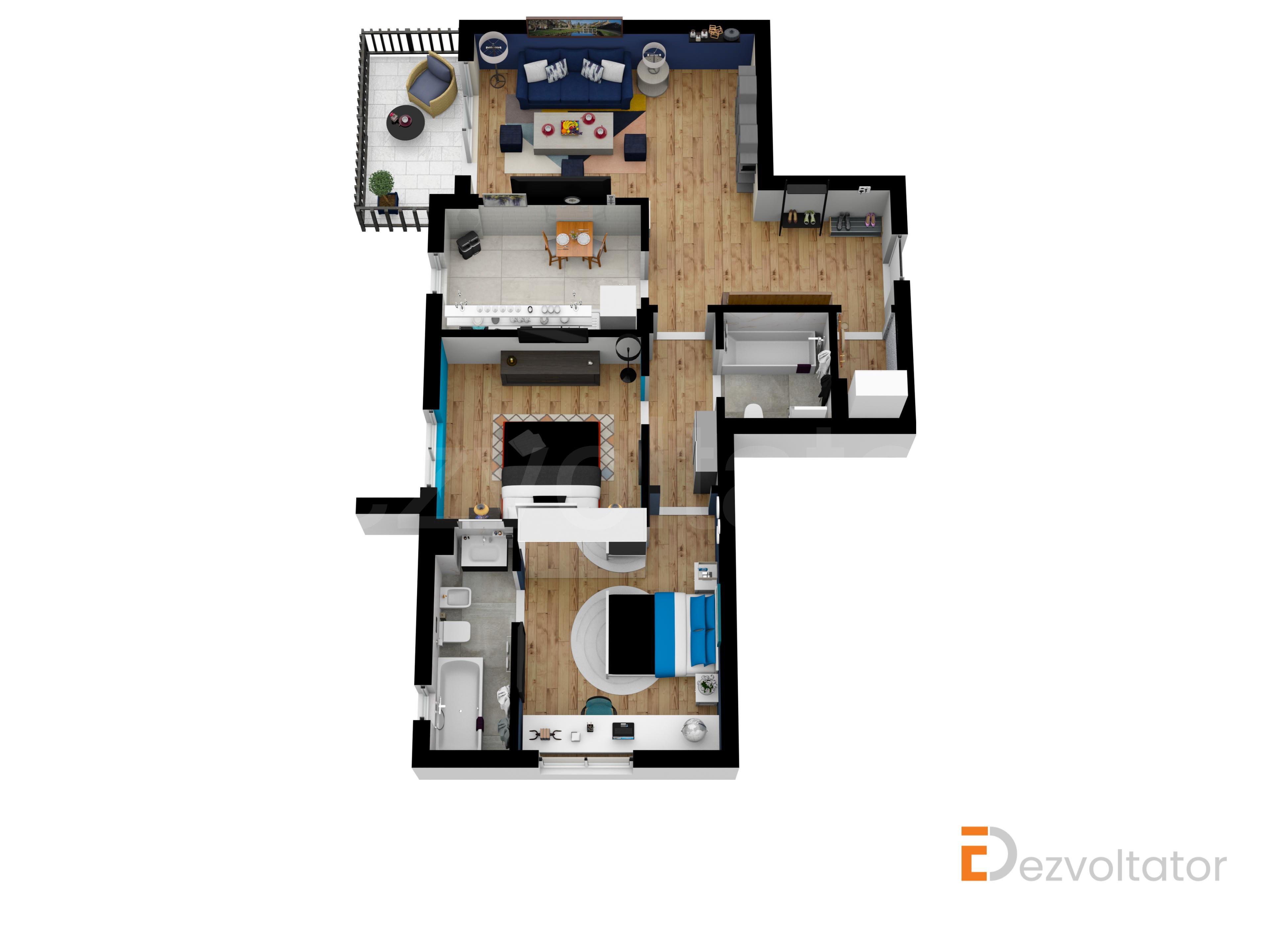 Proiecție 3D Apartament 3 Camere 85mp Orzari 15