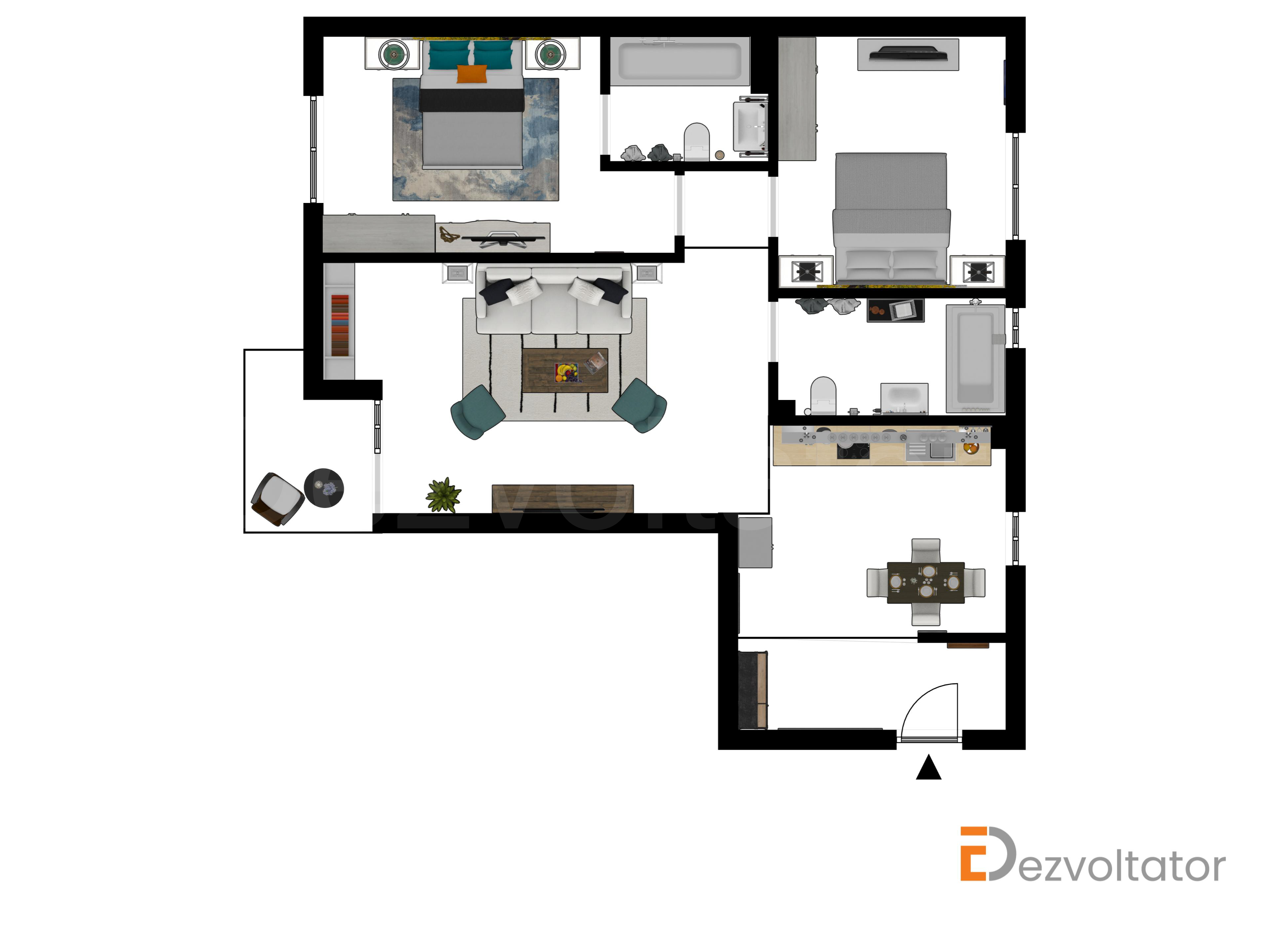 Proiecție 2D Apartament 3 camere 85 mp Orzari 15 