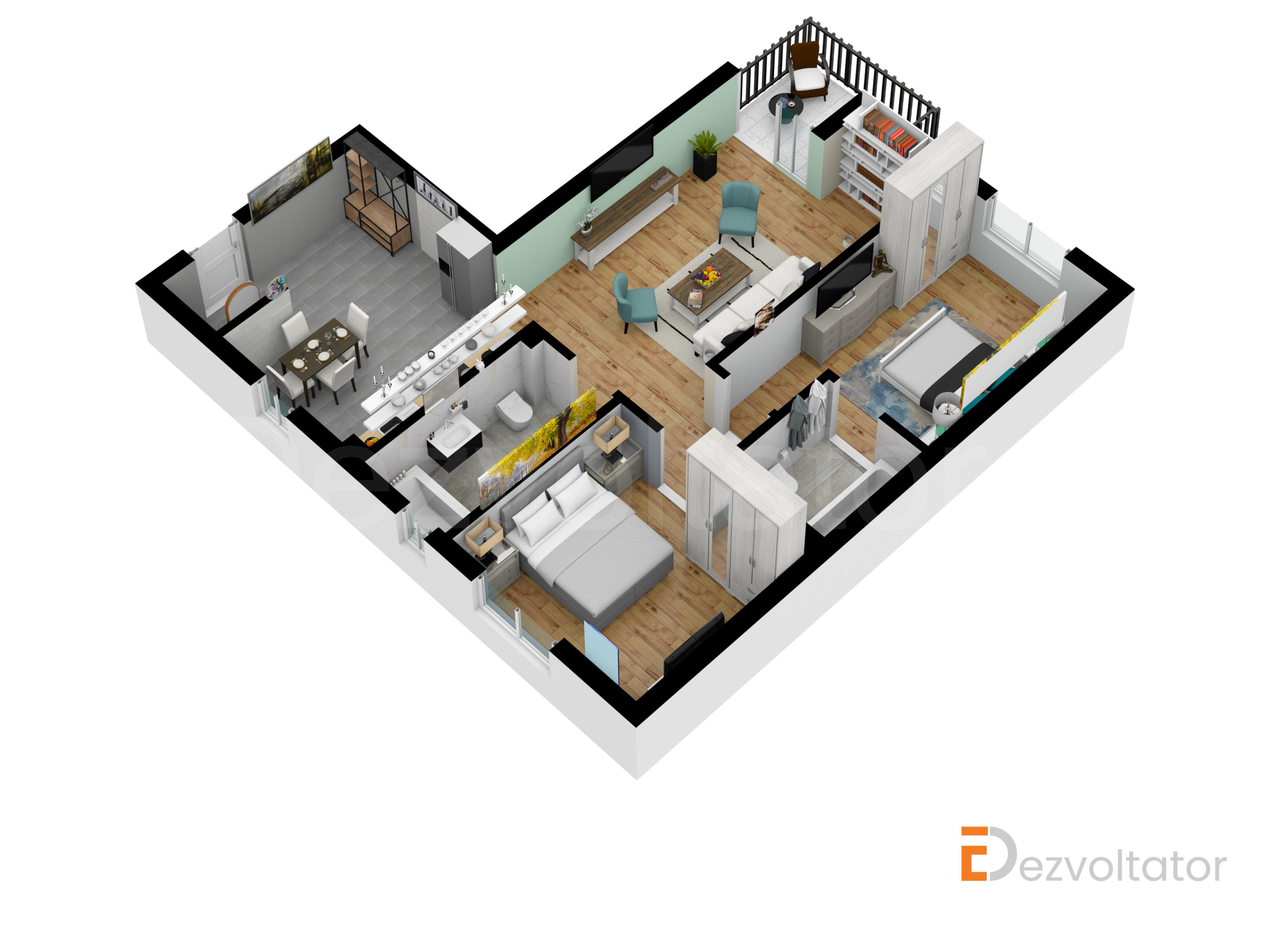 Proiecție 3D Apartament 3 camere 85 mp Orzari 15