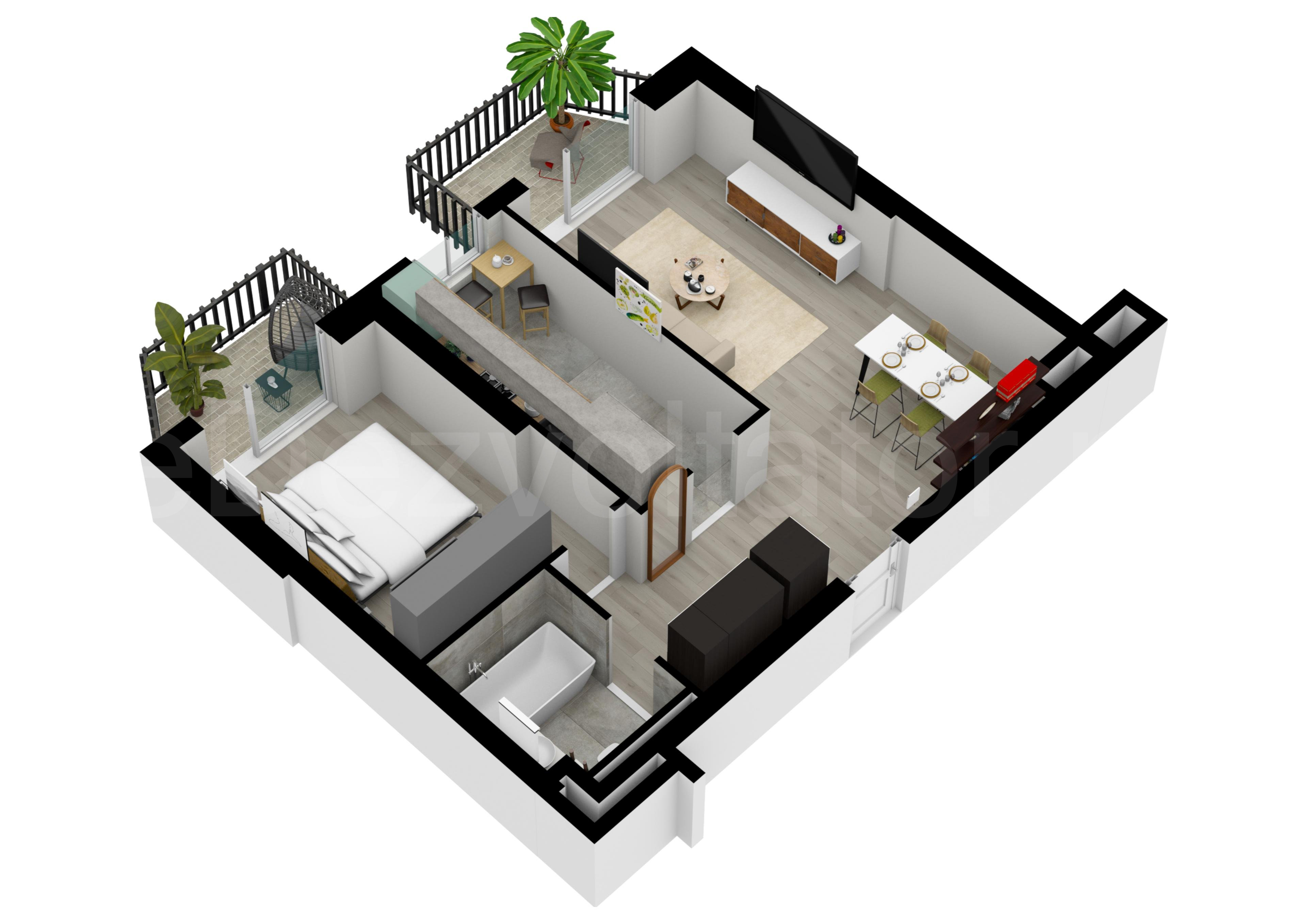Proiecție 3D Apartament 2 camere 71 mp Herastrau Parkview