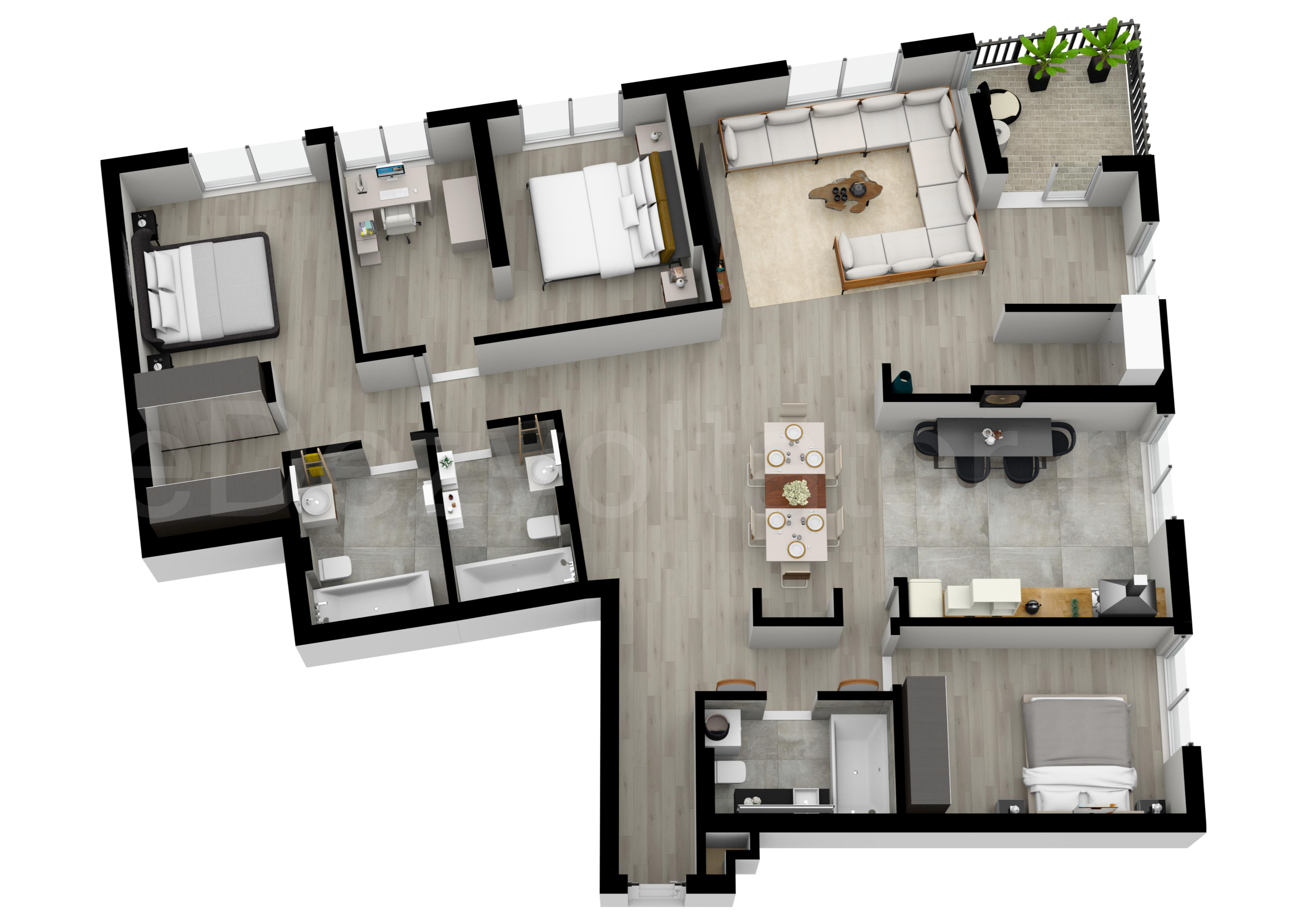 Proiecție 3D Apartament 4 camere 169 mp Herastrau Parkview