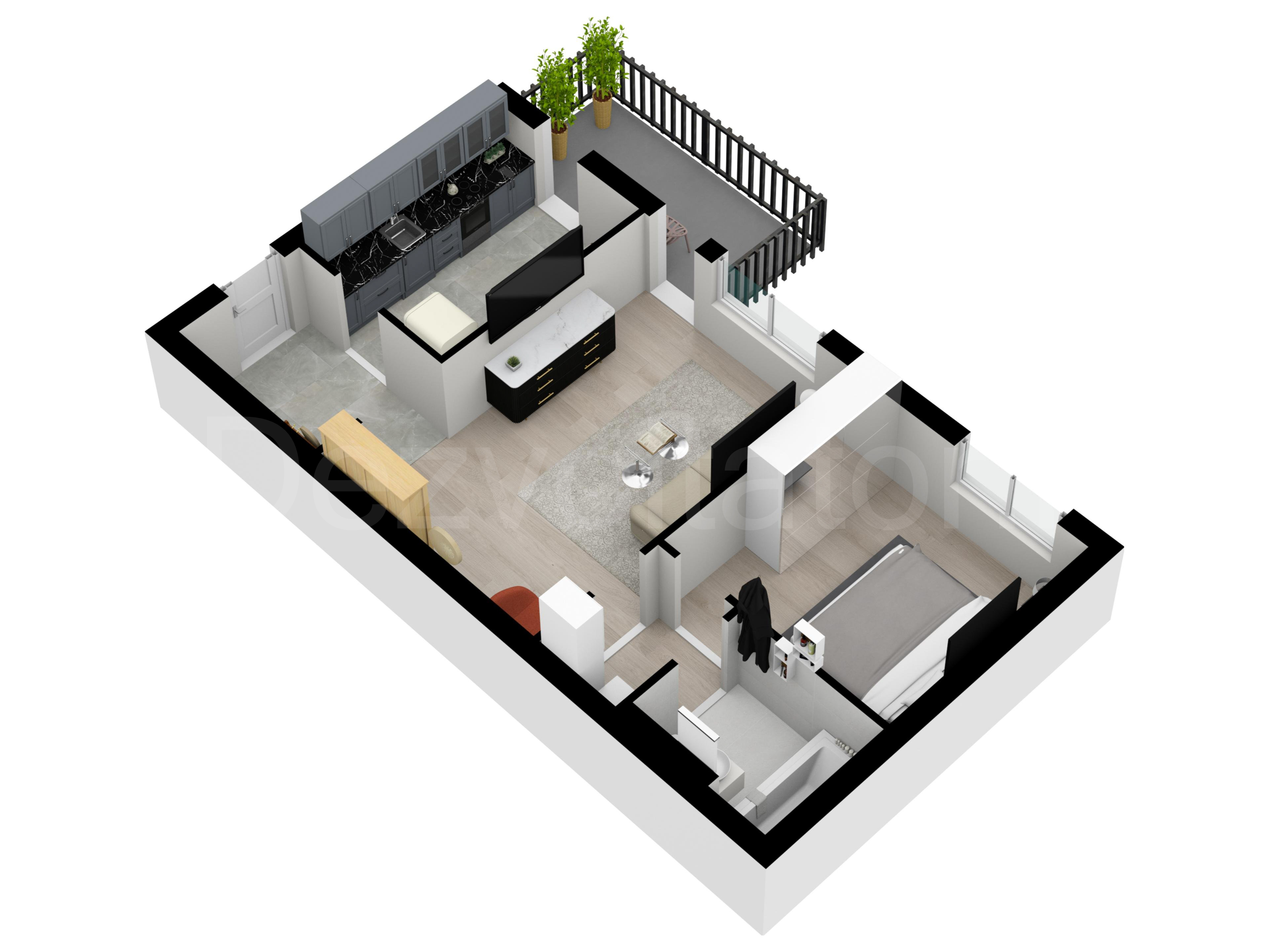 Proiecție 3D Apartament 2 camere 59 mp Timisoara 103 Residence