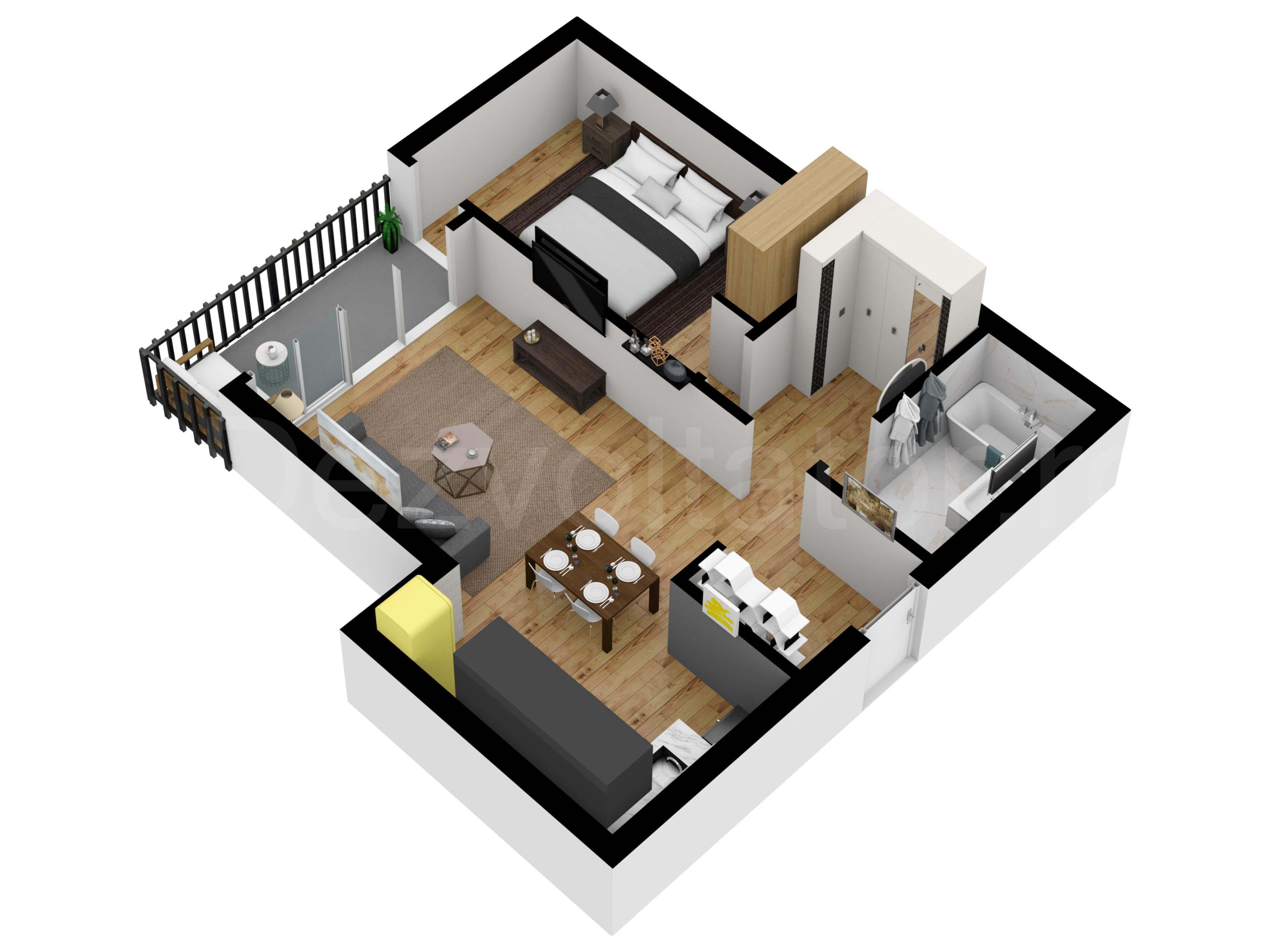 Proiecție 3D Apartament 2 camere 64 mp Win Herastrau