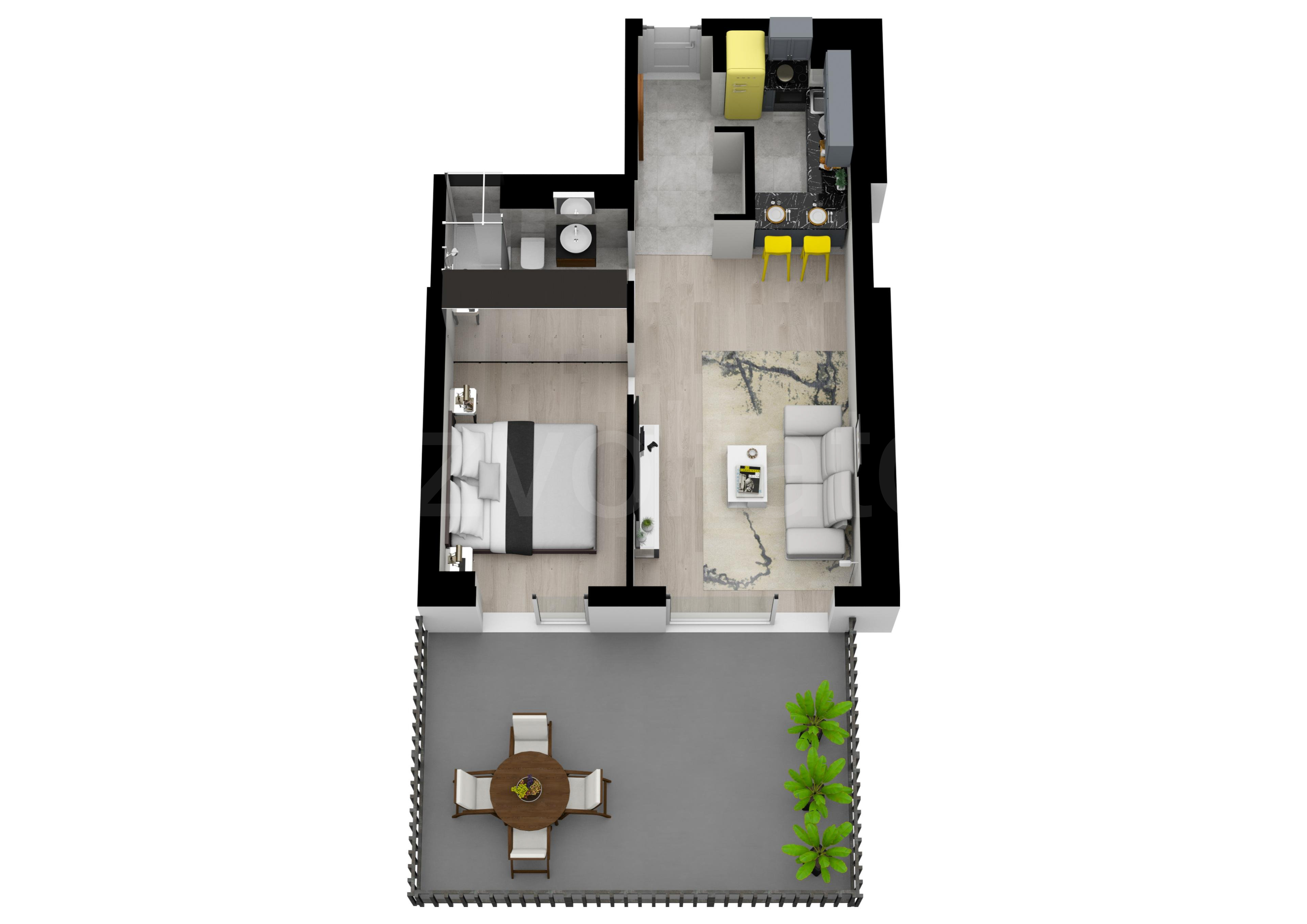 Apartament 2 Camere 67mp Marmura Residence Proiecție 3D 