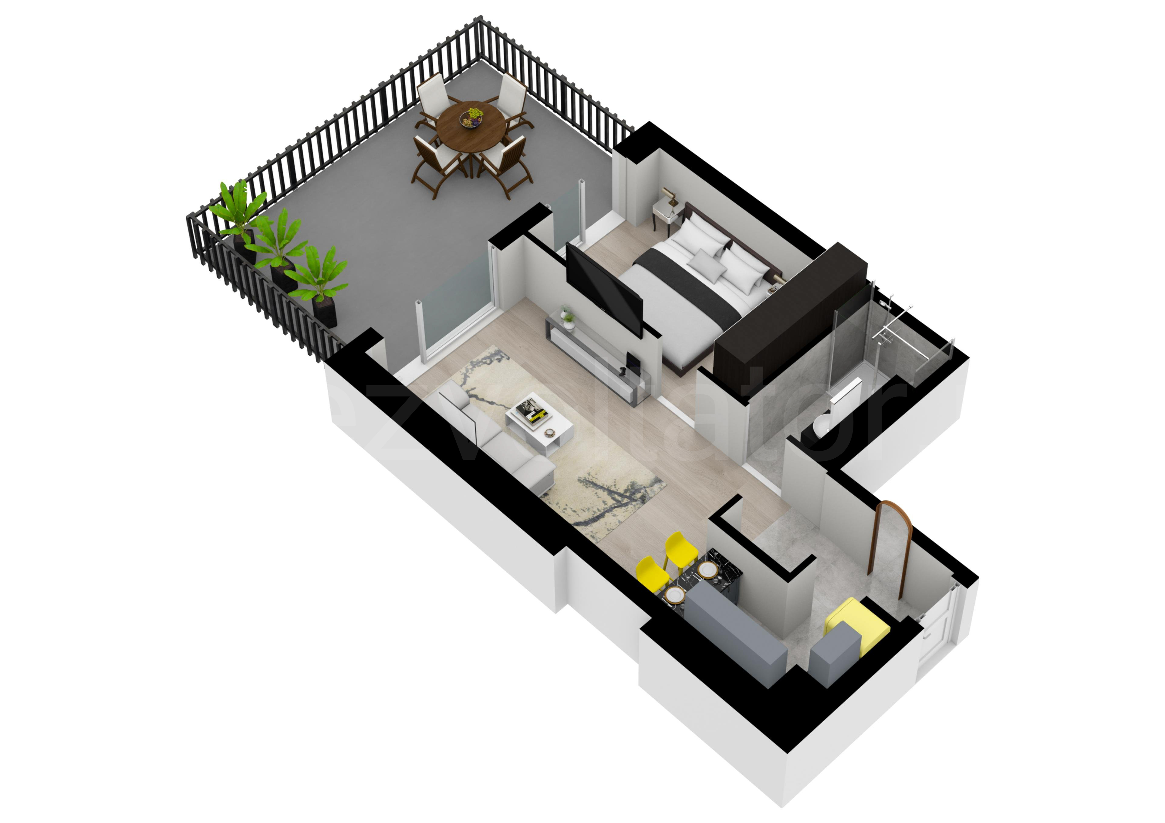 Apartament 2 Camere 67mp Marmura Residence Proiecție 3D 