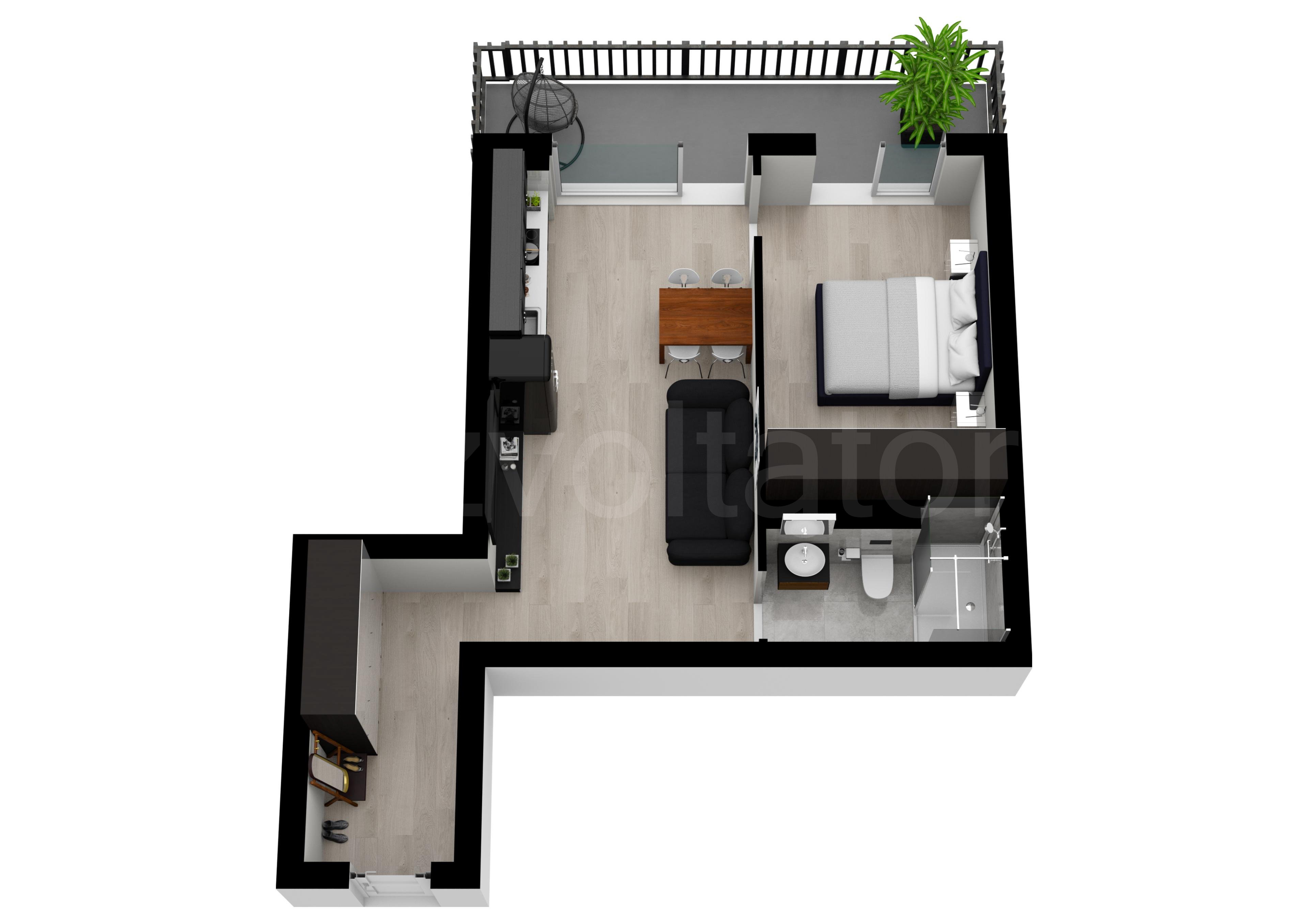 Proiecție 3D Apartament 2 camere 50 mp Marmura Residence