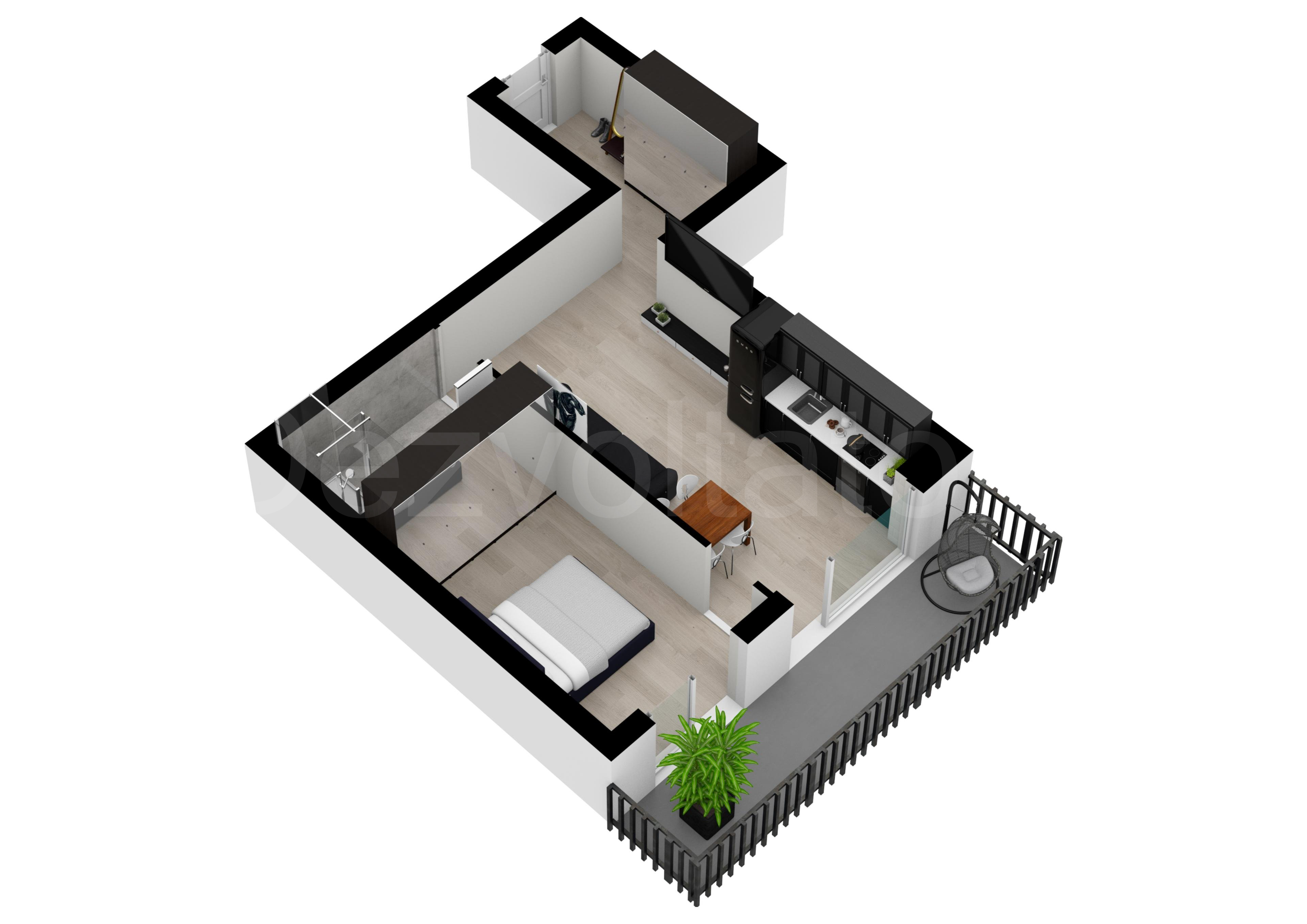 Apartament 2 Camere 50mp Marmura Residence Proiecție 3D 