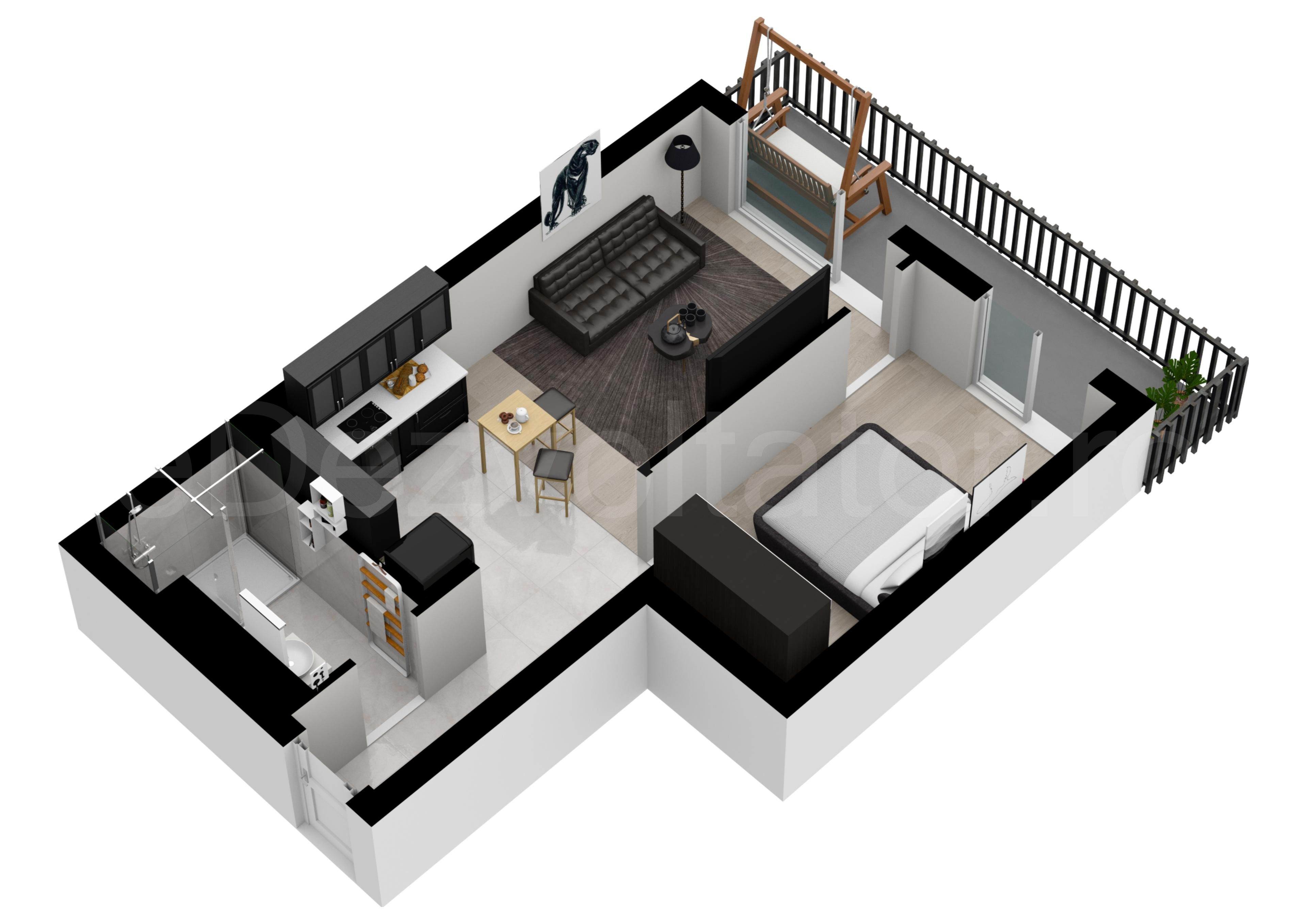 Apartament 2 Camere 54mp Marmura Residence Proiecție 3D 
