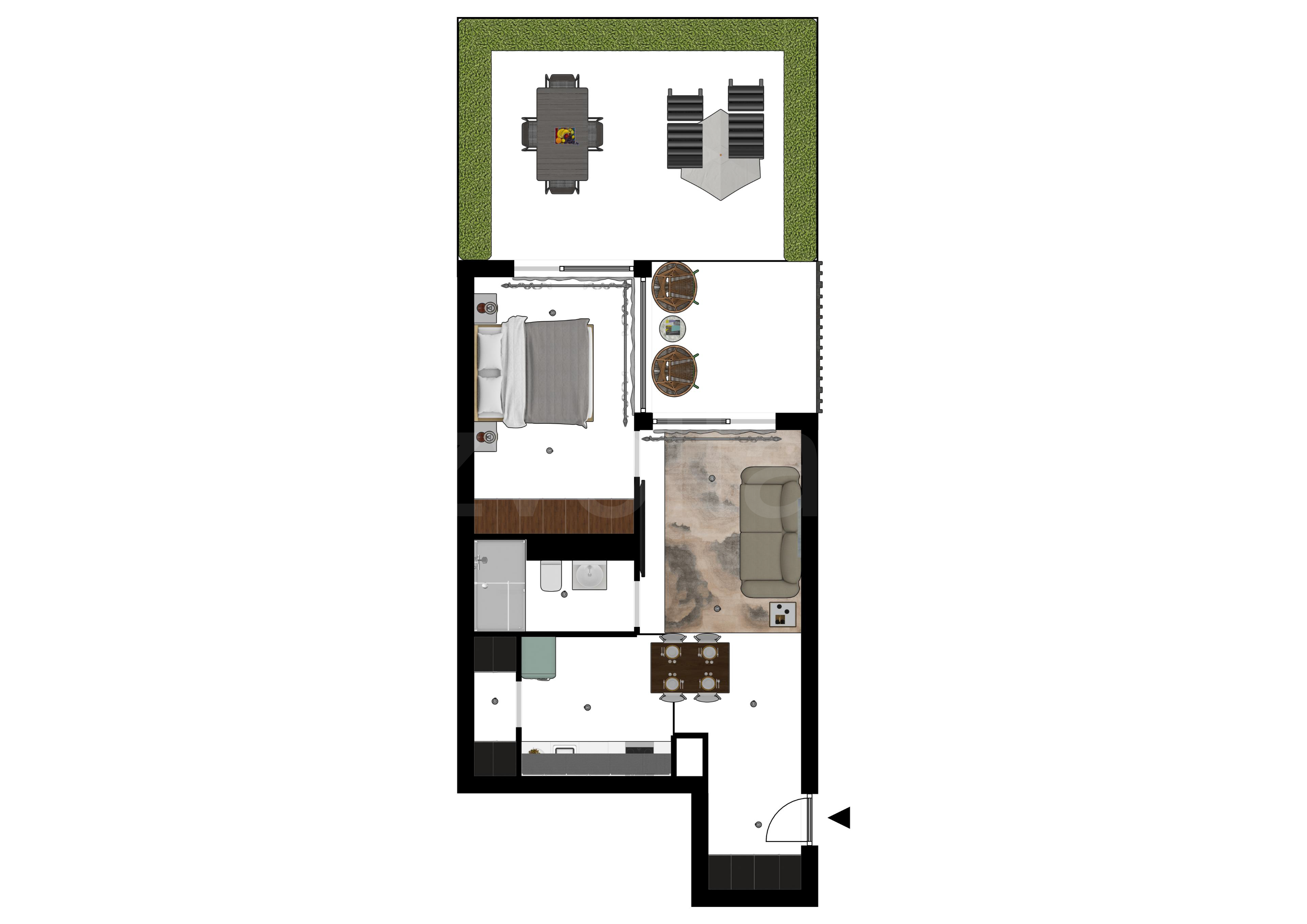 Proiecție 2D Apartament 2 camere 77 mp Marmura Residence 