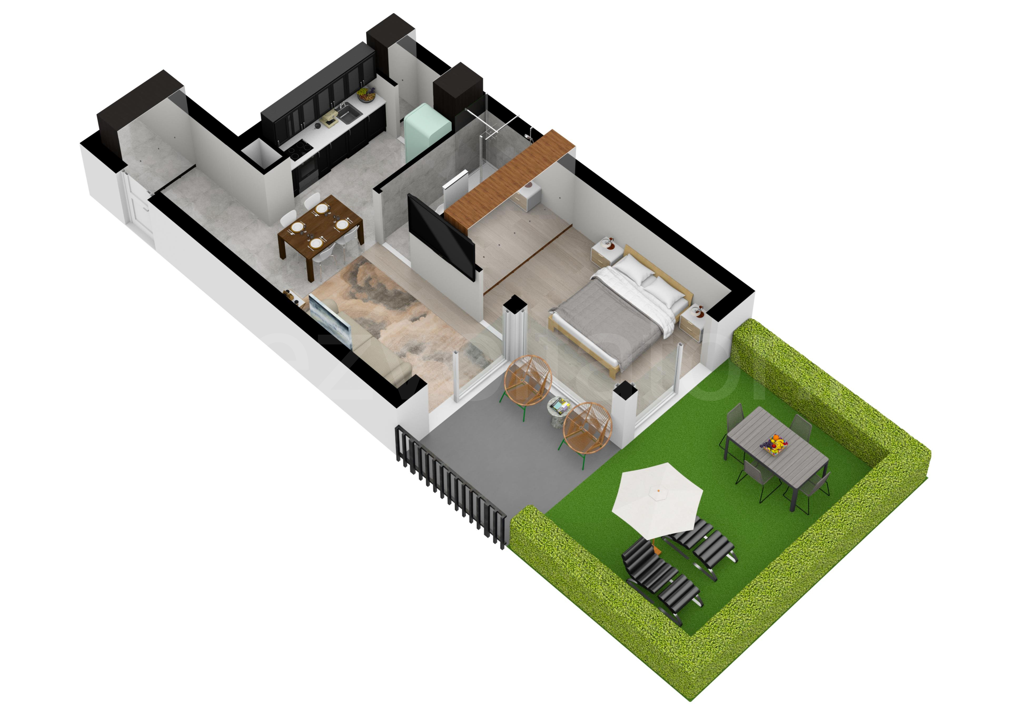 Proiecție 3D Apartament 2 camere 77 mp Marmura Residence