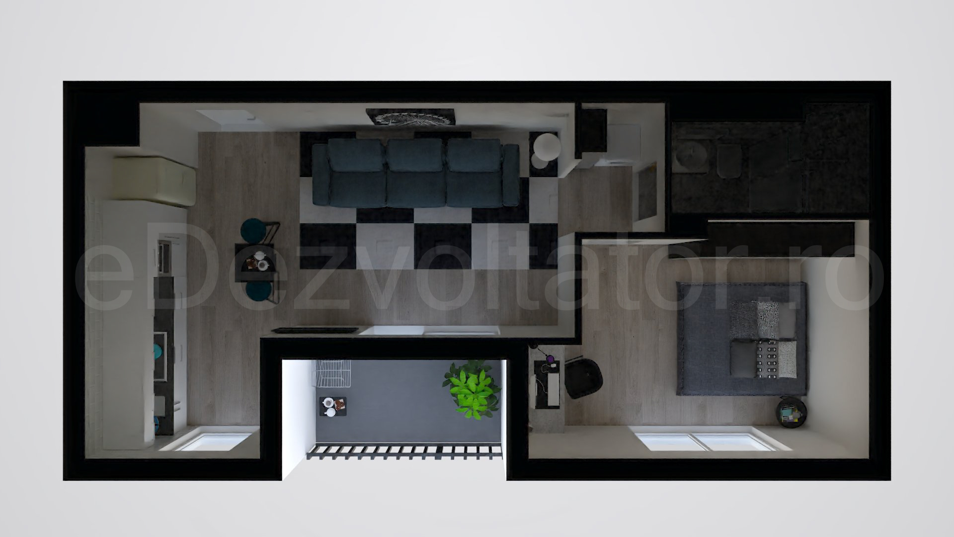 Simulare iluminat natural  Apartament 2 Camere 46mp Marmura Residence