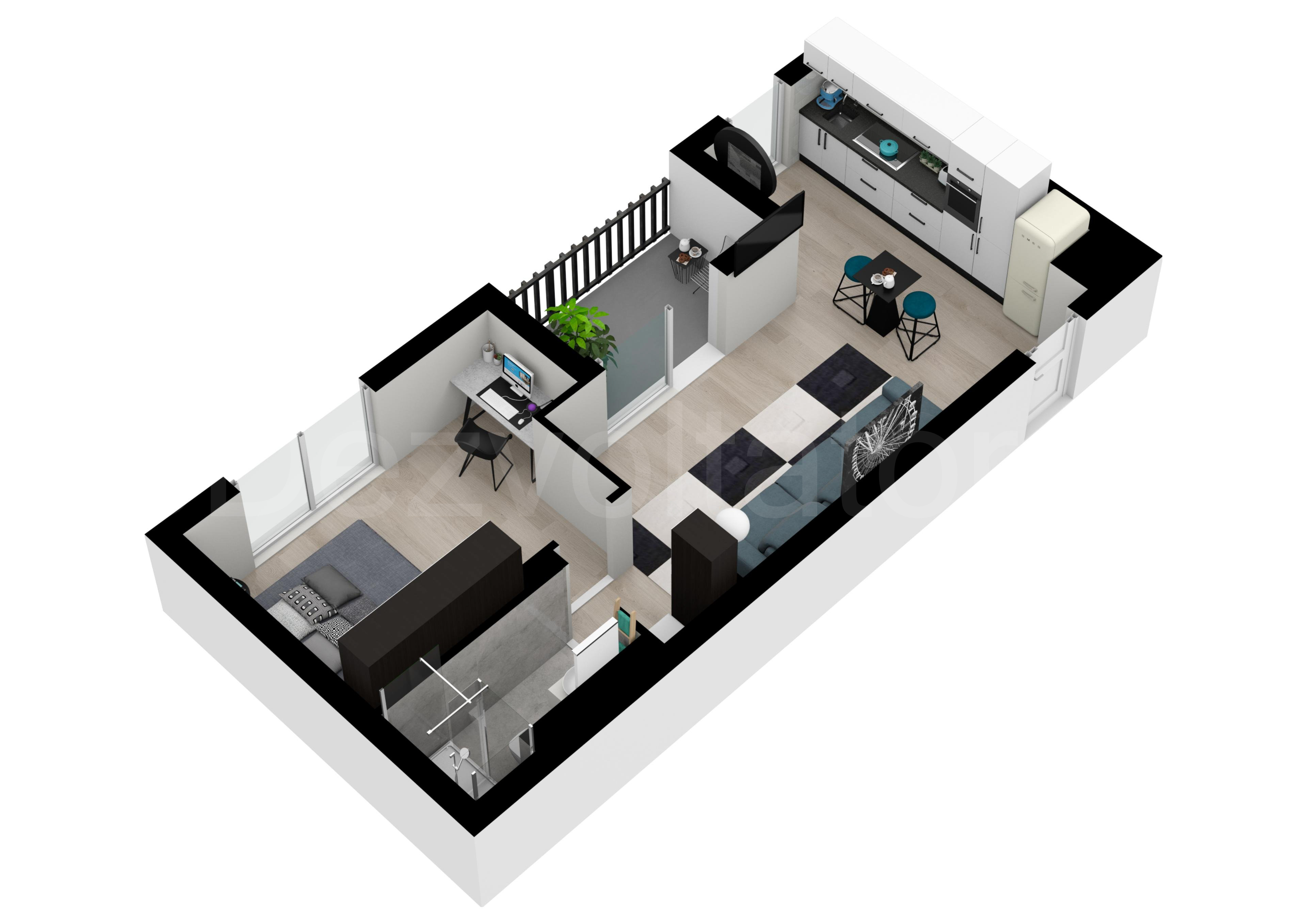 Apartament 2 Camere 46mp Marmura Residence Proiecție 3D 