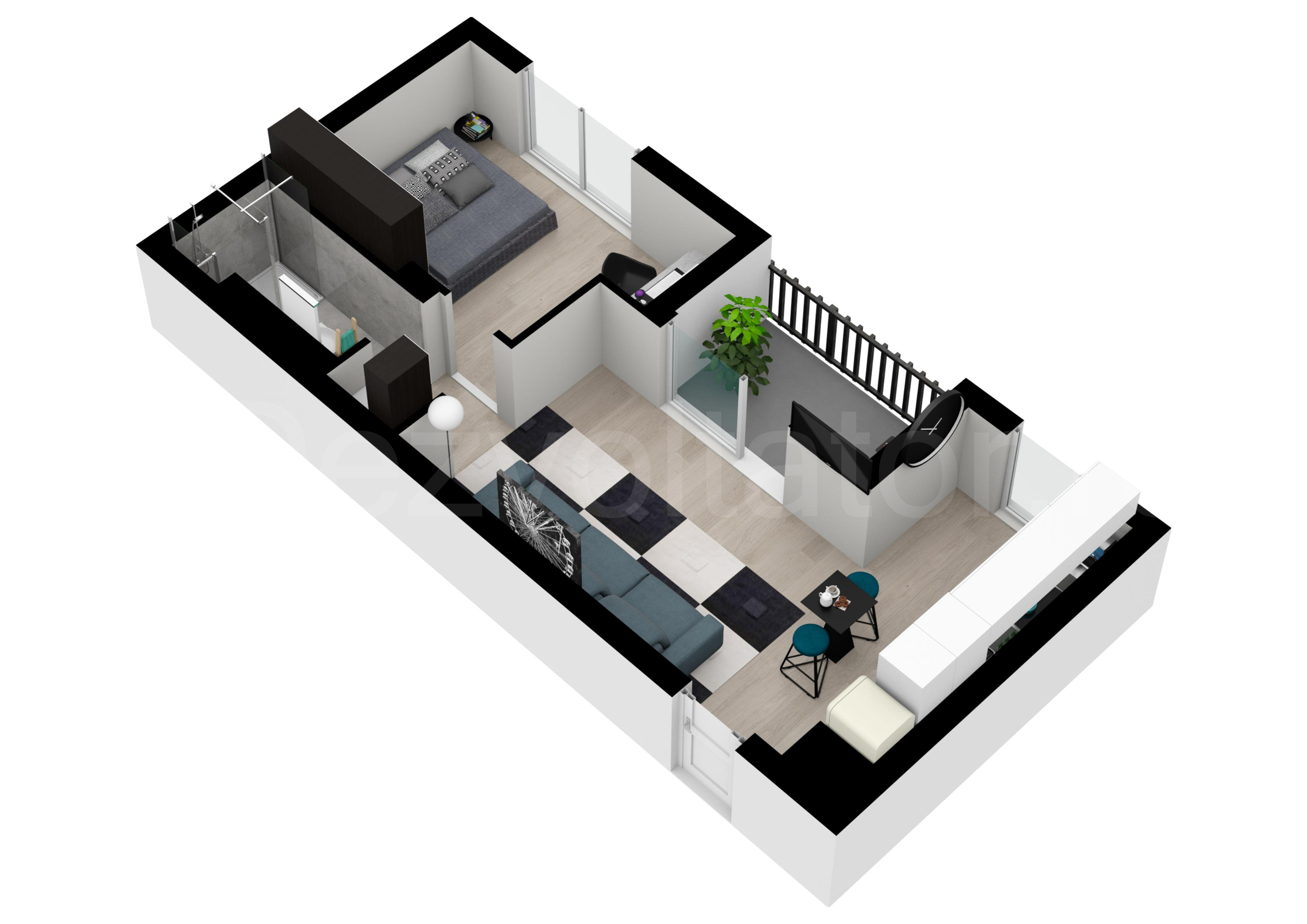 Apartament 2 Camere 46mp Marmura Residence Proiecție 3D 