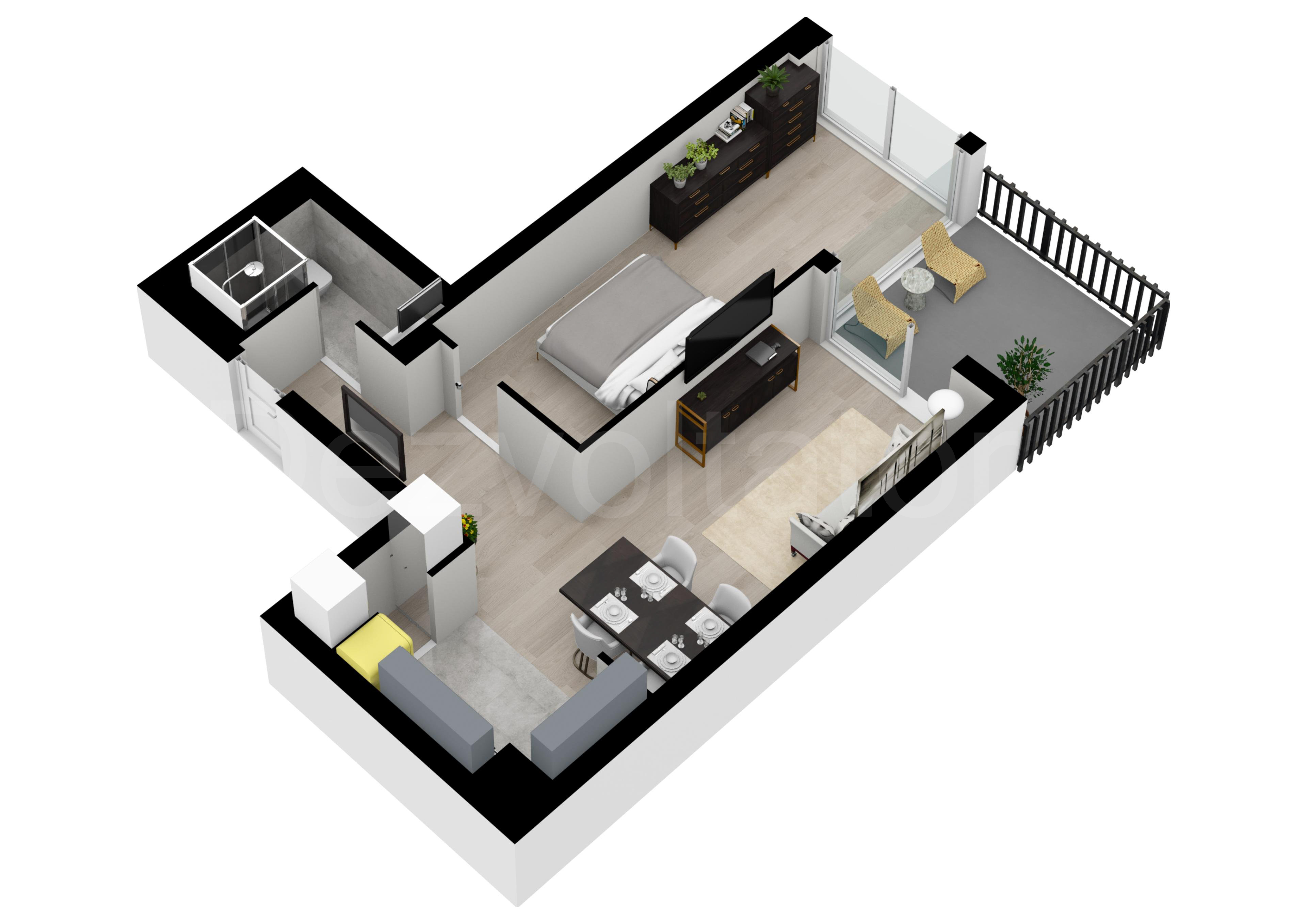 Apartament 2 Camere 64mp Marmura Residence Proiecție 3D 