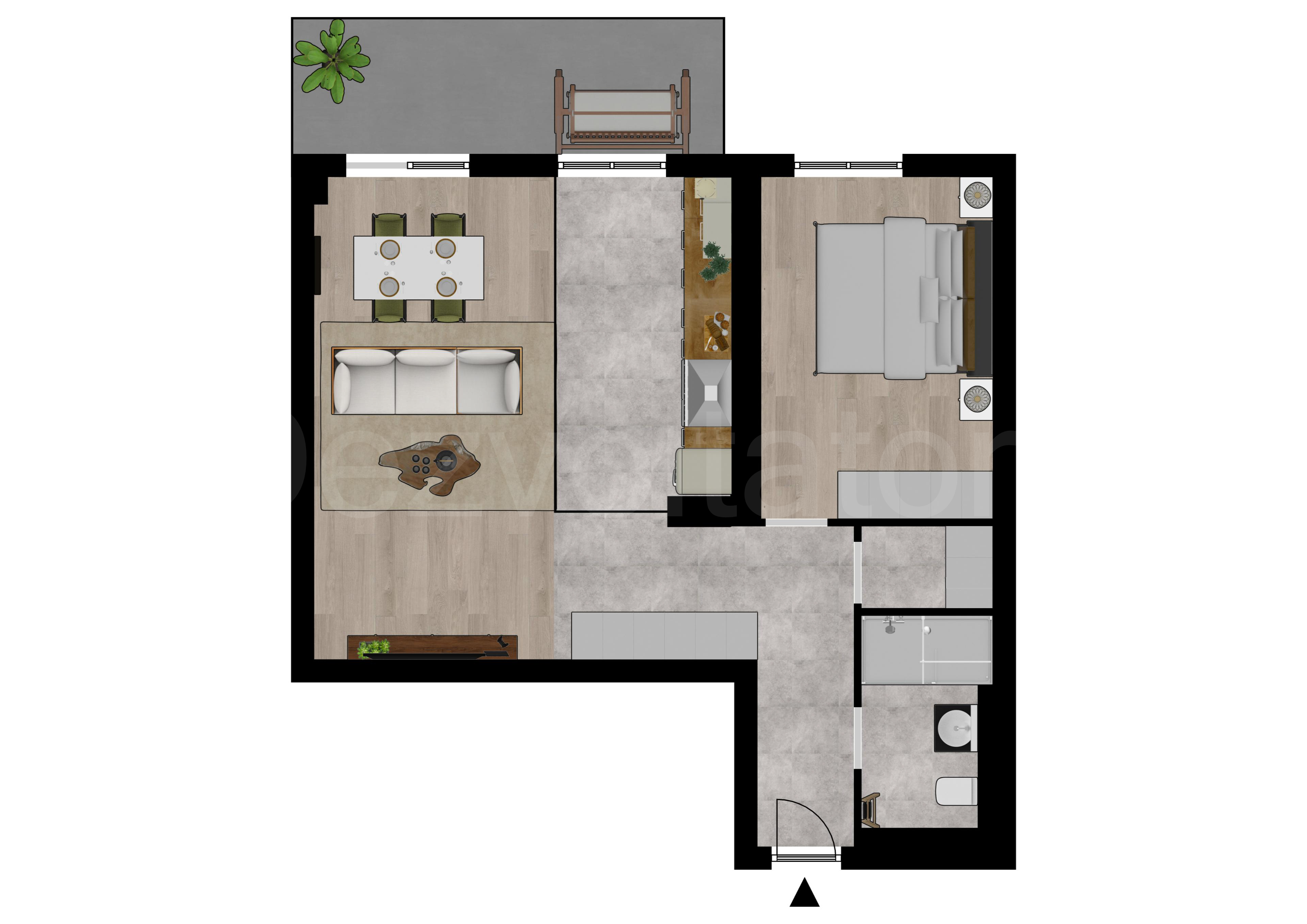 Proiecție 2D Apartament 2 Camere 68mp Marmura Residence 