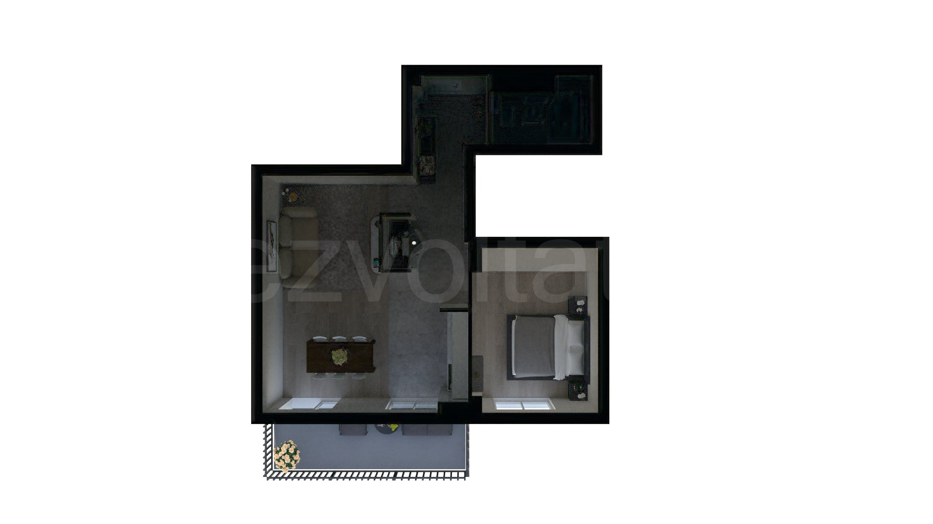 Simulare iluminat natural  Apartament 2 camere 64 mp Marmura Residence