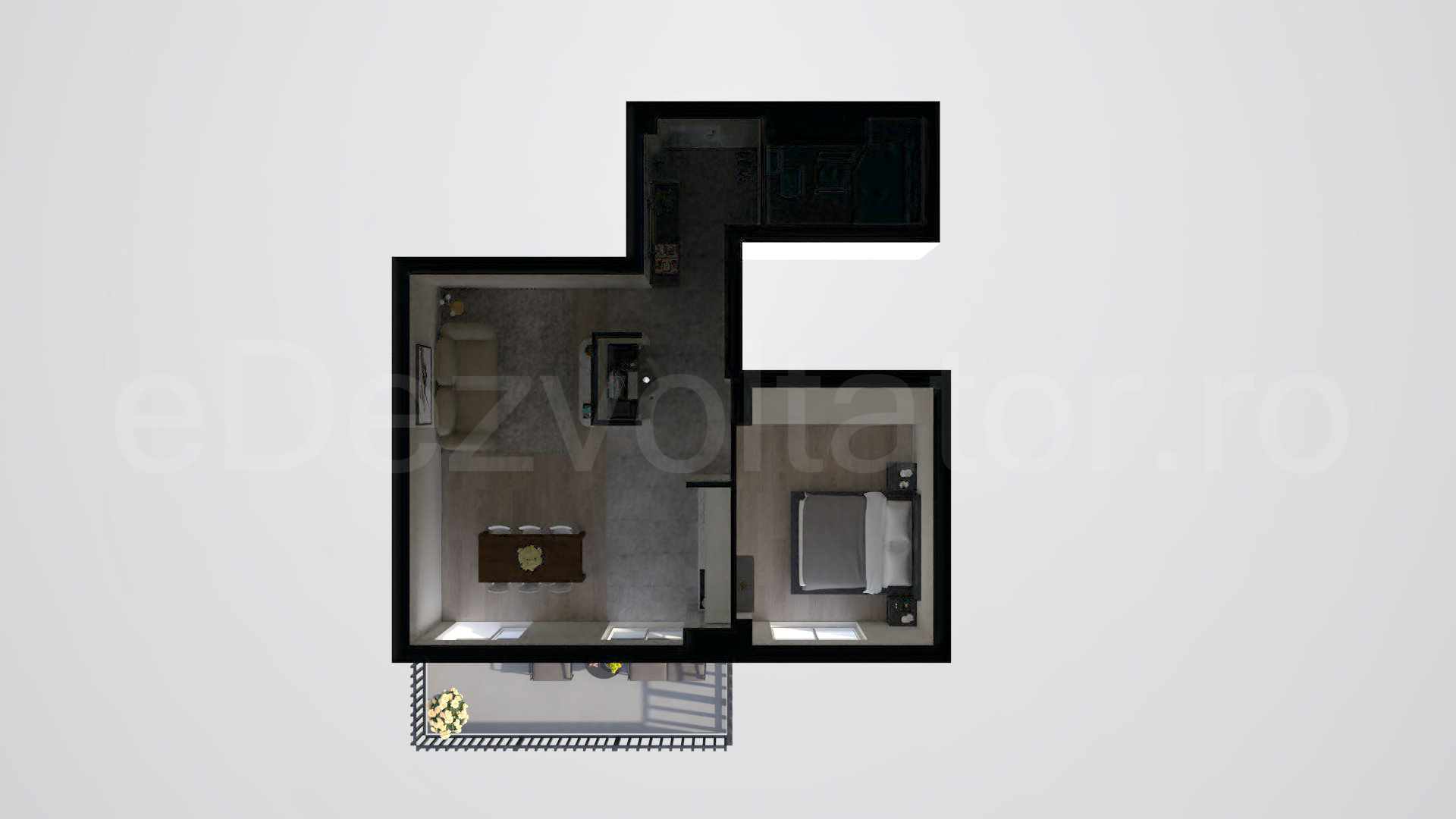 Simulare iluminat natural  Apartament 2 camere 64 mp Marmura Residence