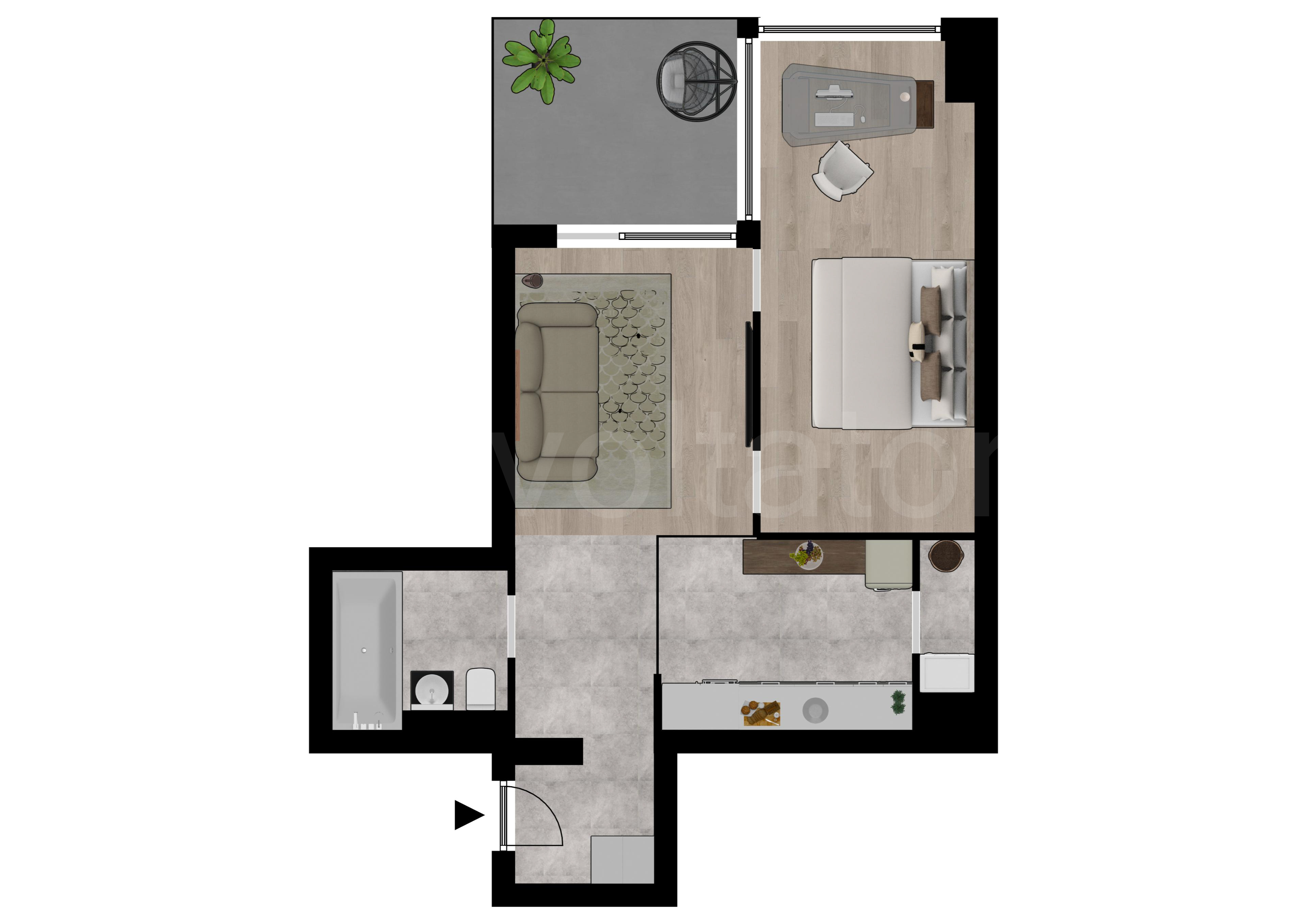 Proiecție 2D Apartament 2 camere 58 mp Marmura Residence 
