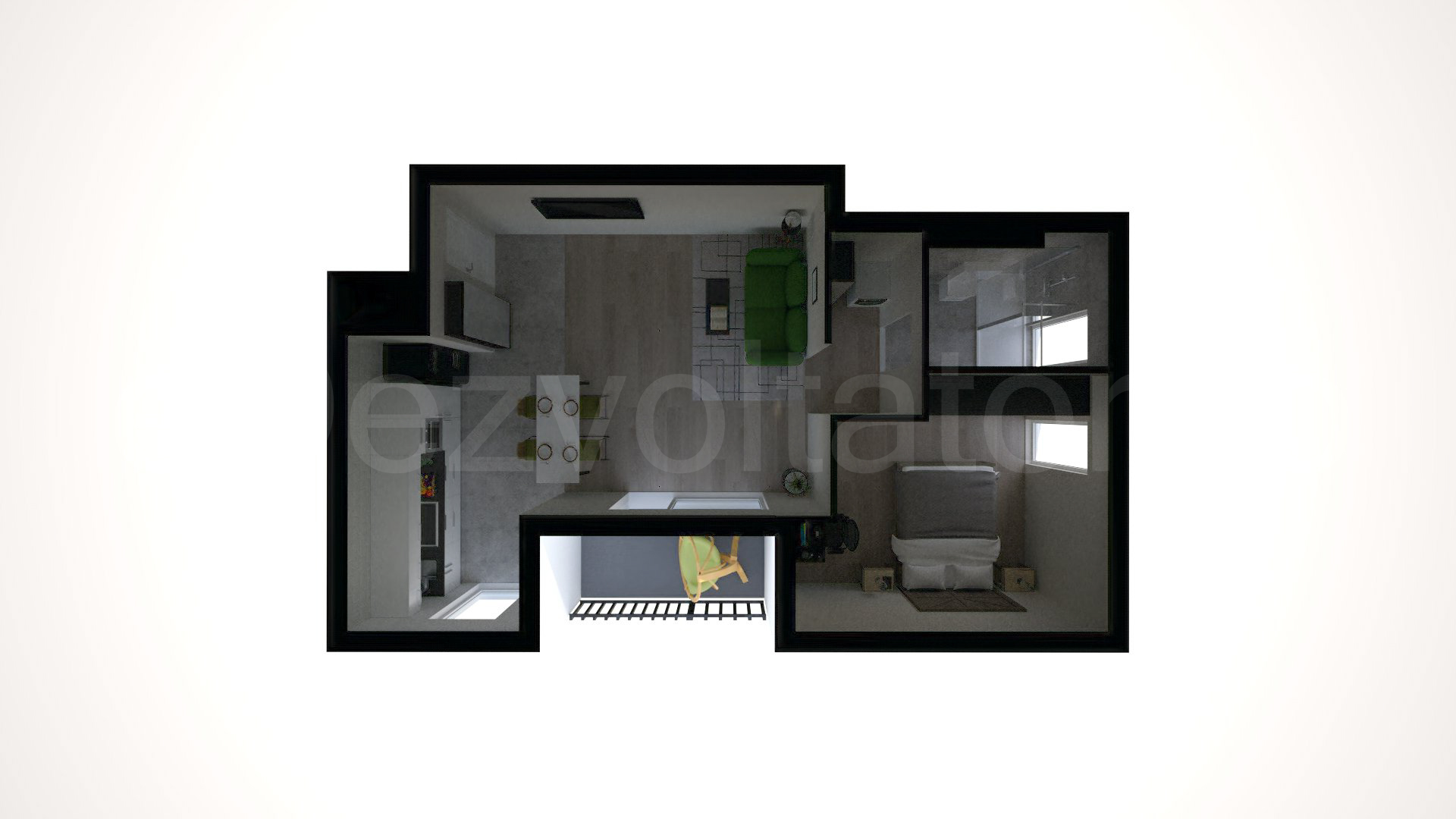 Simulare iluminat natural  Apartament 2 camere 61 mp Marmura Residence