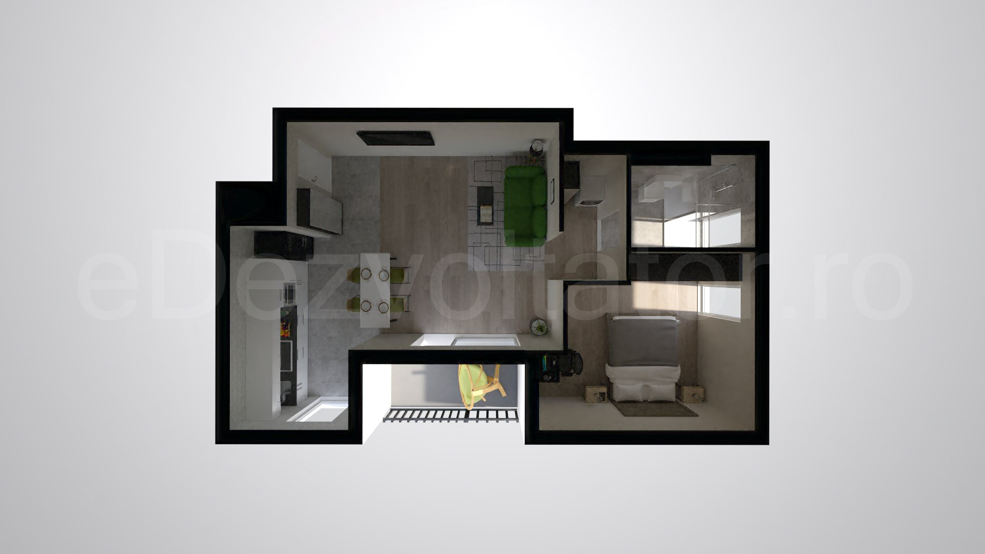 Simulare iluminat natural  Apartament 2 camere 61 mp Marmura Residence