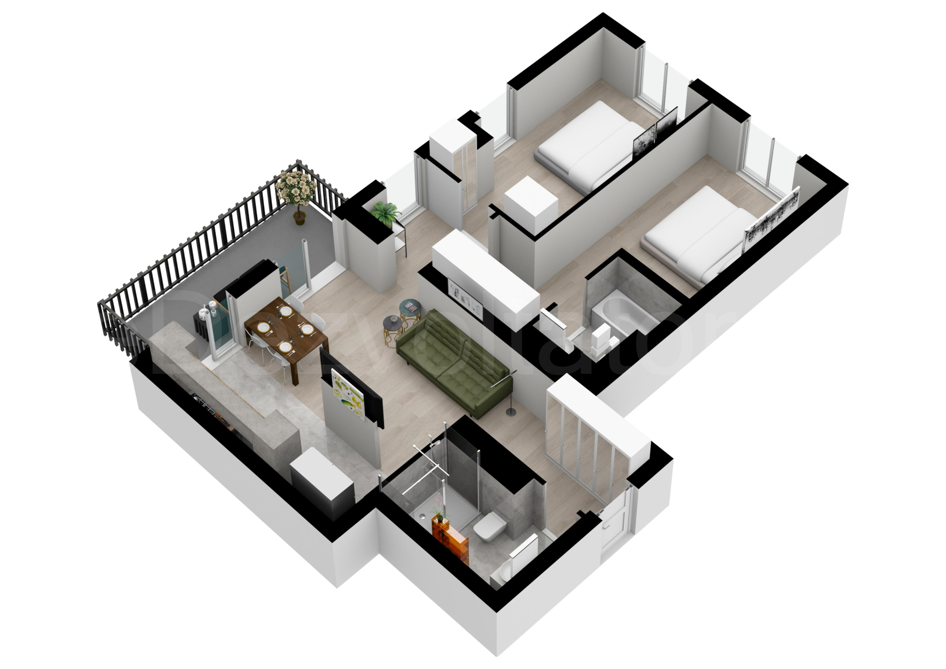 Apartament 3 Camere 78mp Marmura Residence Proiecție 3D 