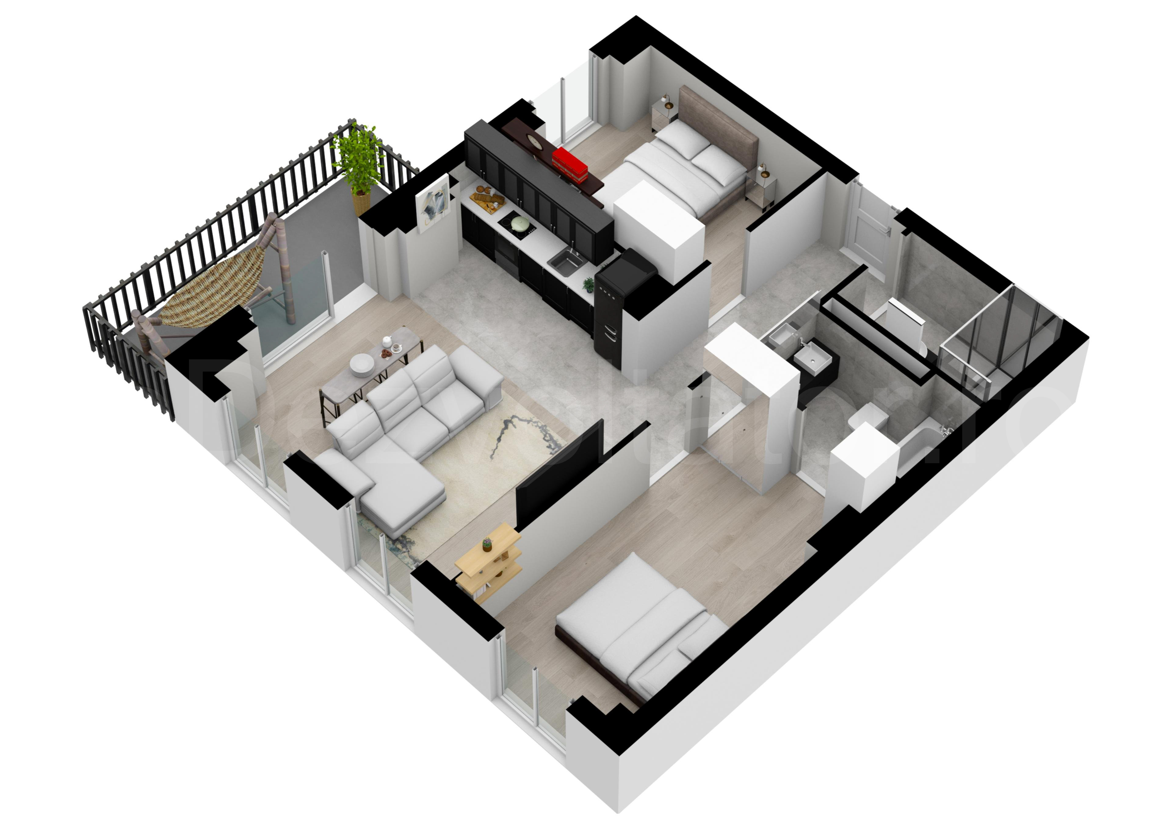 Apartament 3 Camere 76mp Marmura Residence Proiecție 3D 