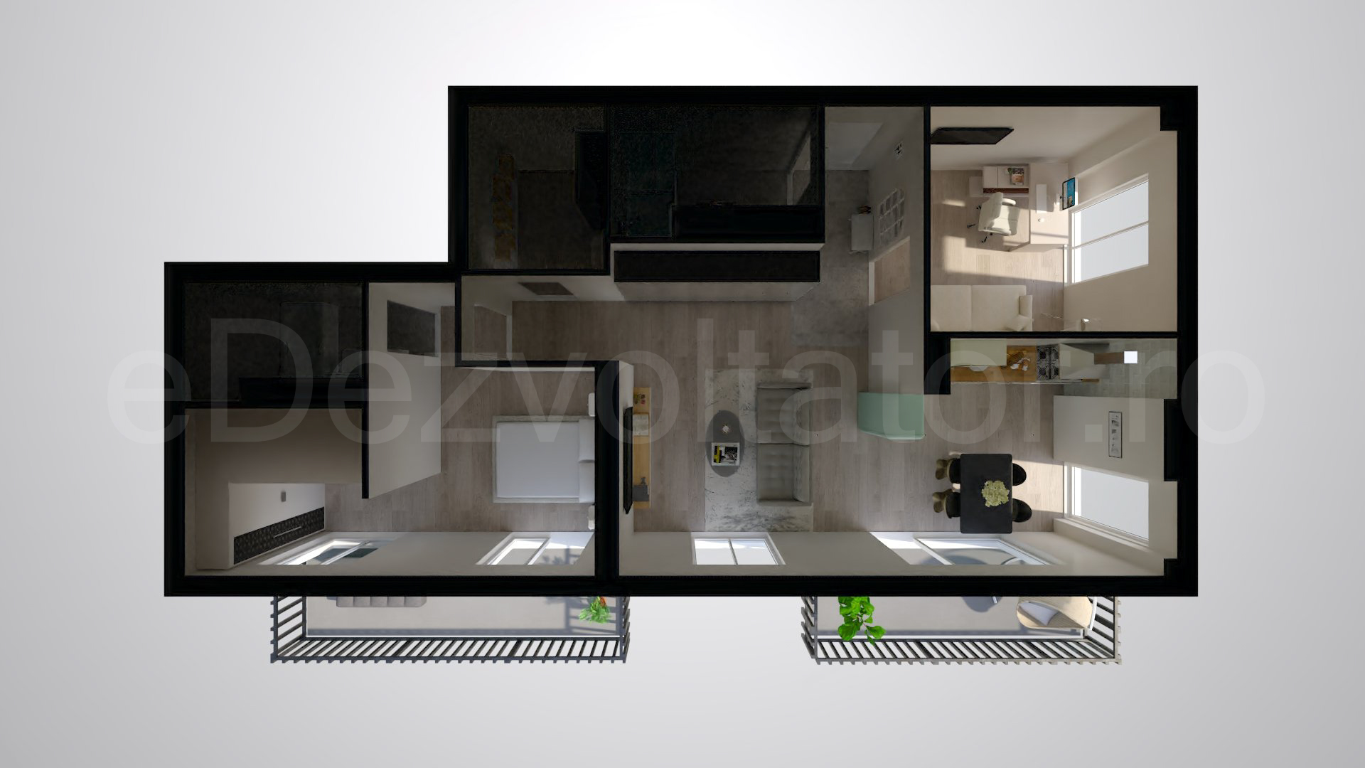 Simulare iluminat natural  Apartament 3 camere 95 mp Marmura Residence