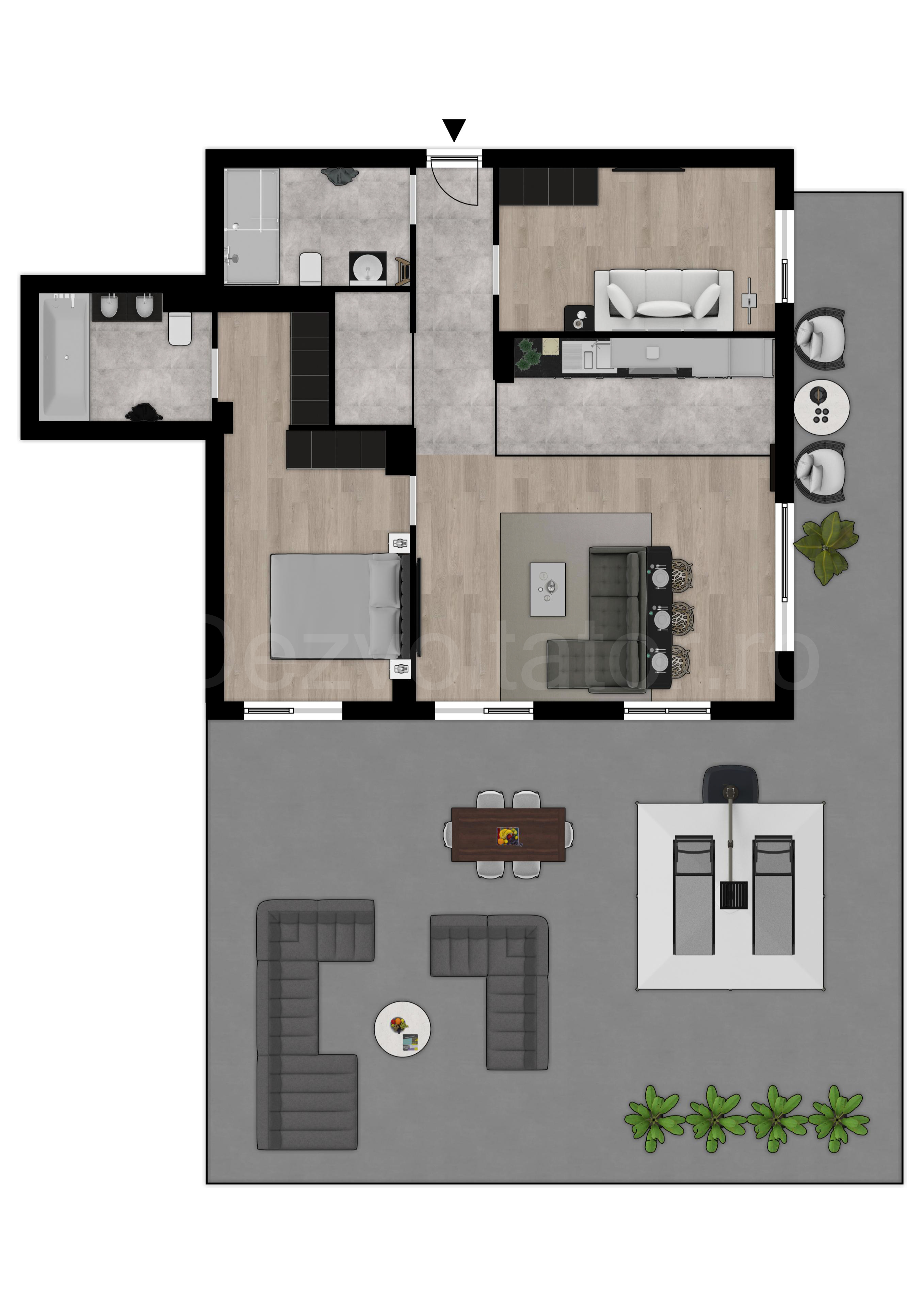 Proiecție 2D Apartament 3 camere 179 mp Marmura Residence 