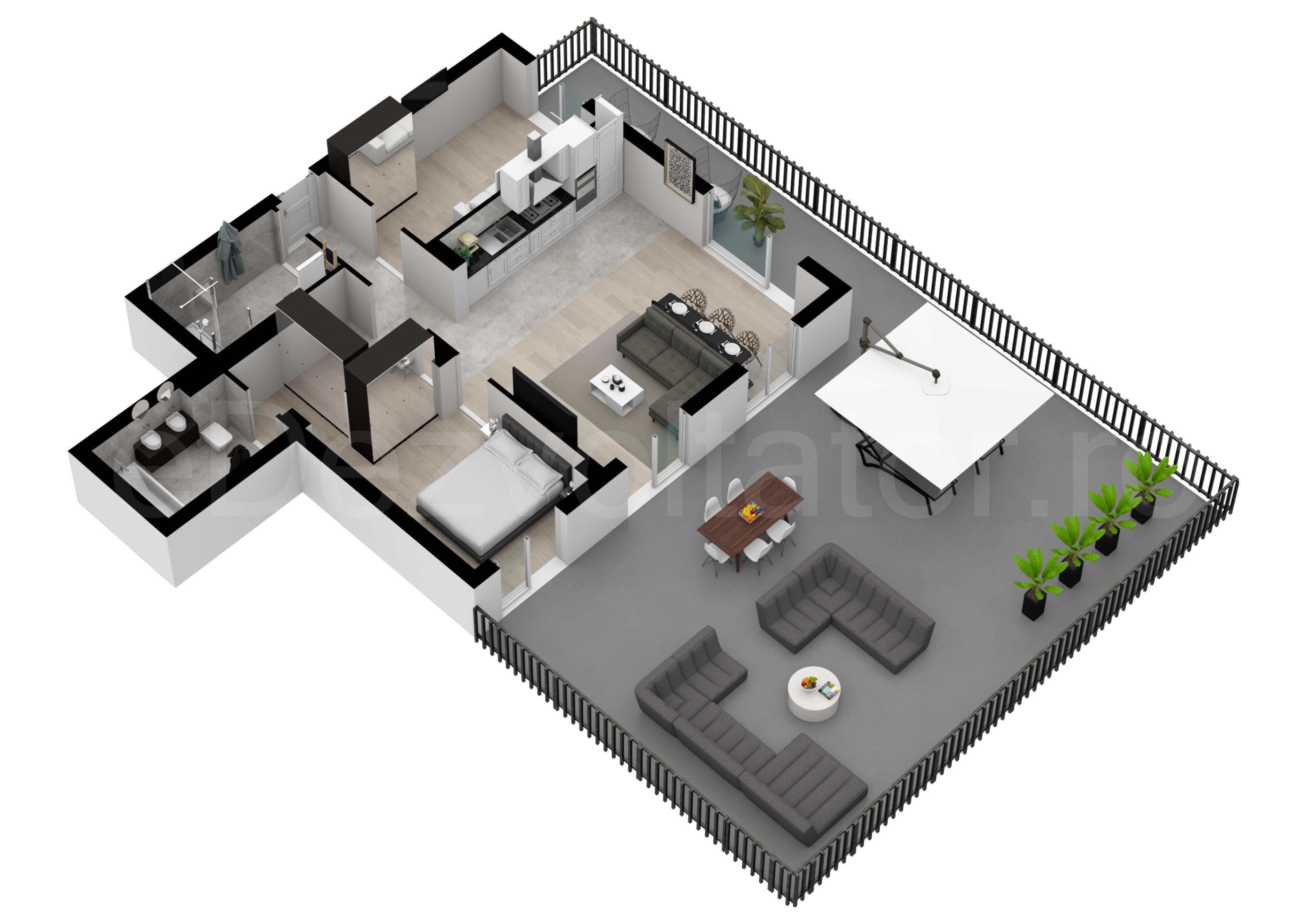 Apartament 3 Camere 179mp Marmura Residence Proiecție 3D 
