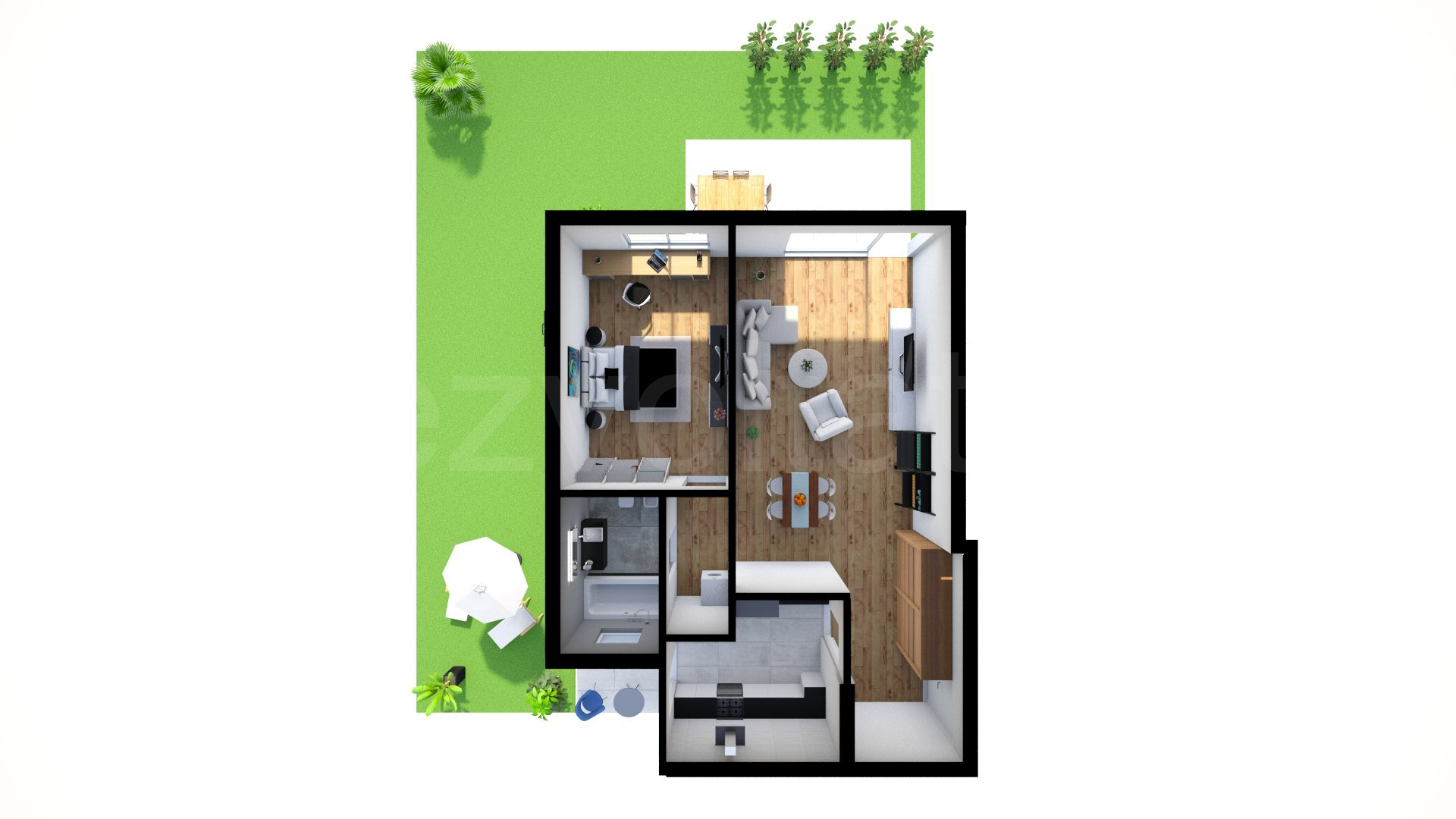 Proiecție 3D Apartament 2 camere 168 mp Green Park Residence