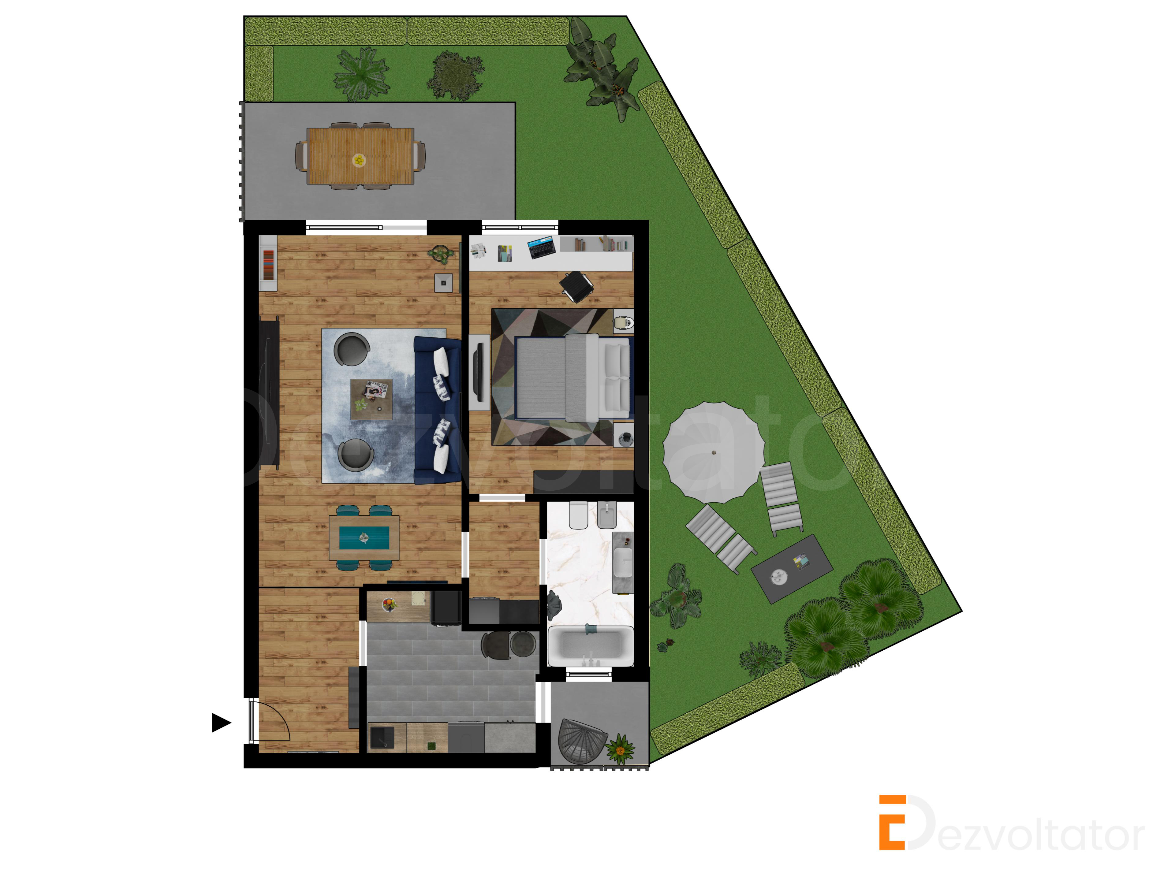 Proiecție 2D Apartament 2 camere 146 mp Green Park Residence 